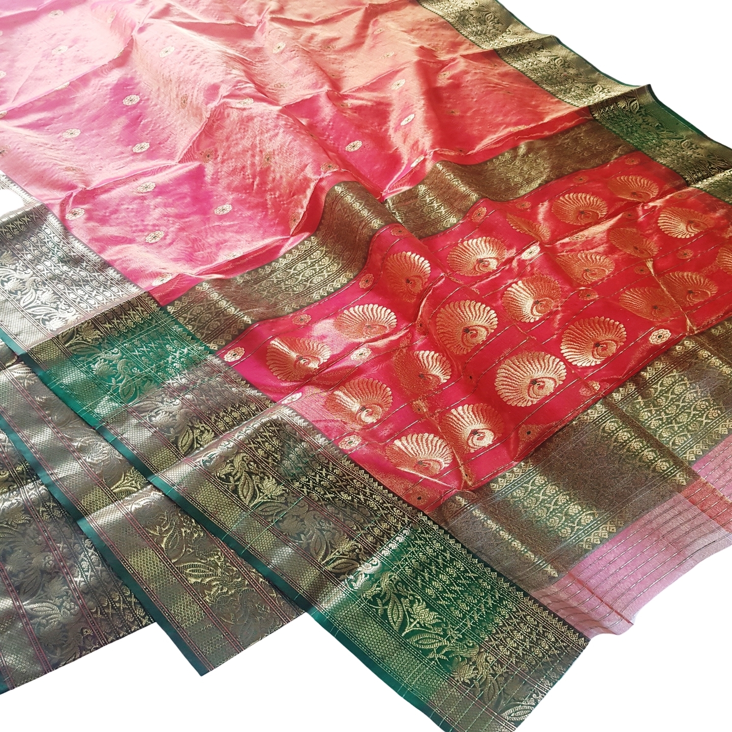 EXPRESSIVE Authentic Premium Chanderi Handwoven Tissue Silk Saree Golden Red