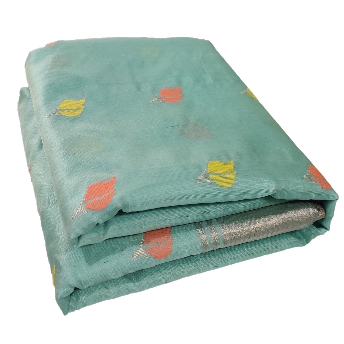 EXPRESSIVE Chanderies Handloom Authentic Premium Handwoven Khatan Silk Saree (Aqua Blue with Silver Border)