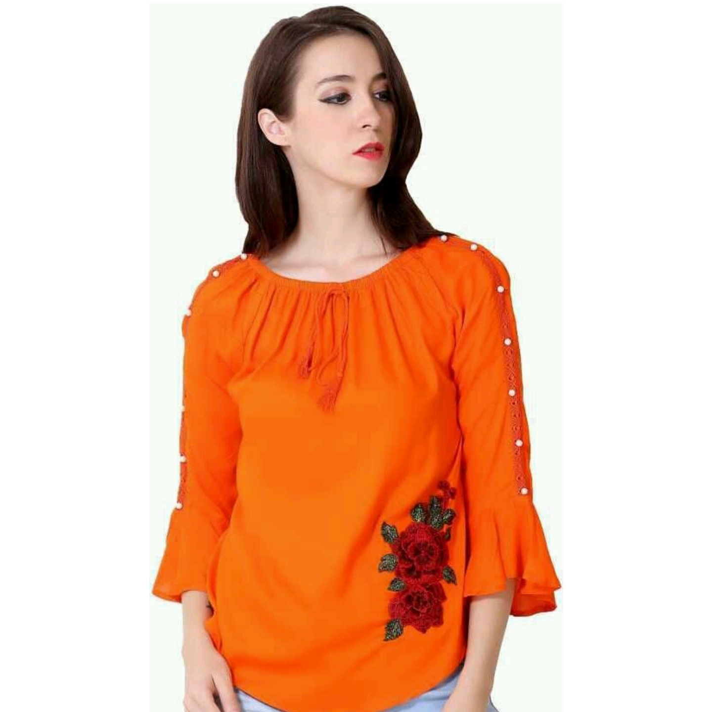 Women Rayon Top-Orange