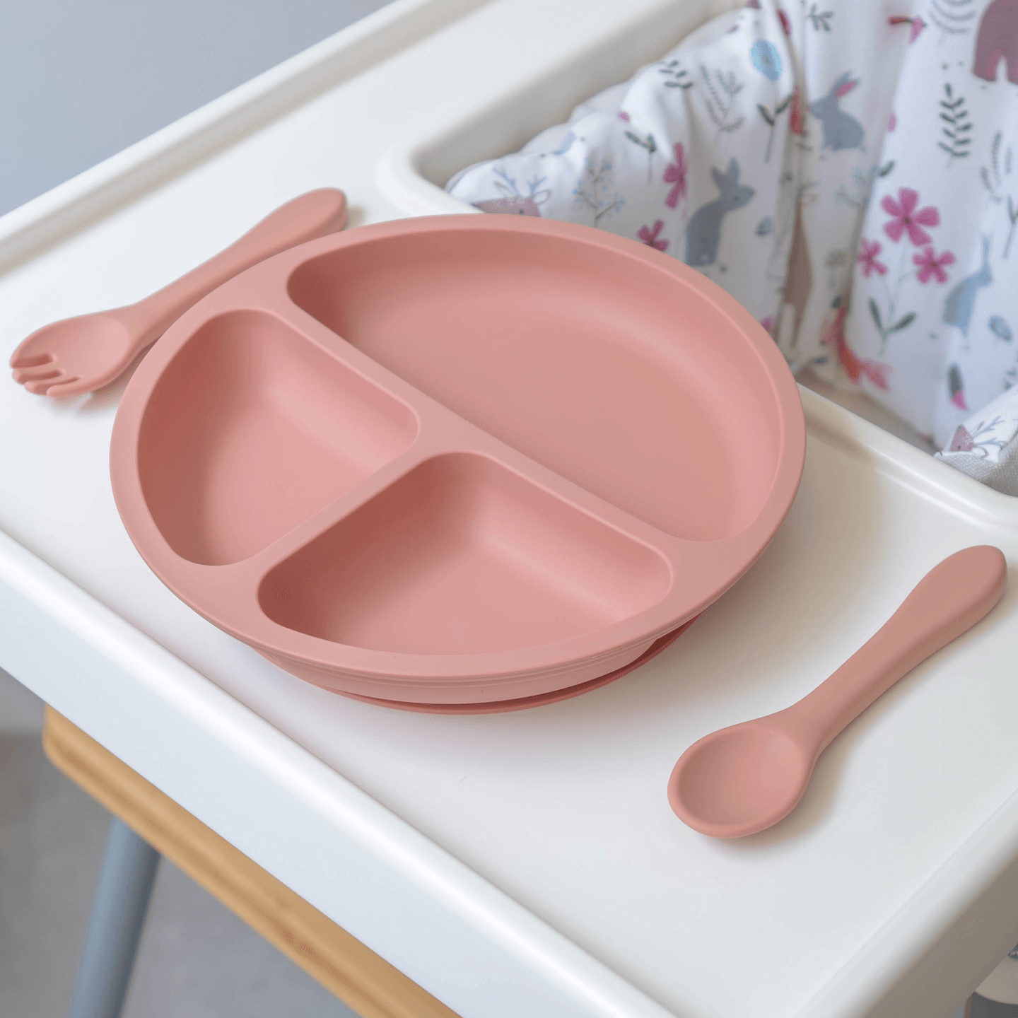 Silicone Suction Plate with Fork & Spoon Set - Muted Pink