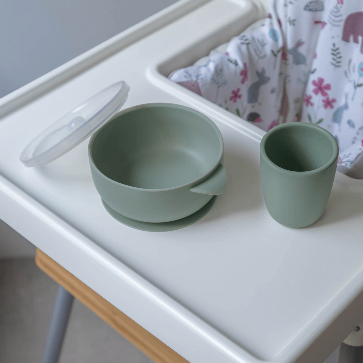 Silicone Suction Bowl with Lid & Cup Set - Sage