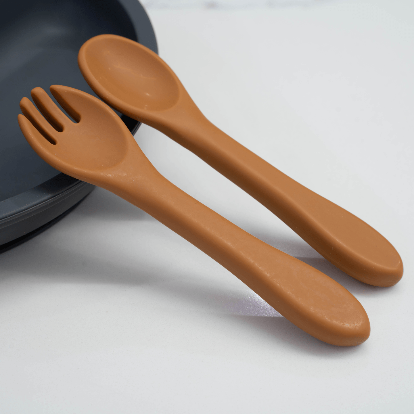 Silicone Fork & Spoon Cutlery Set - Clay