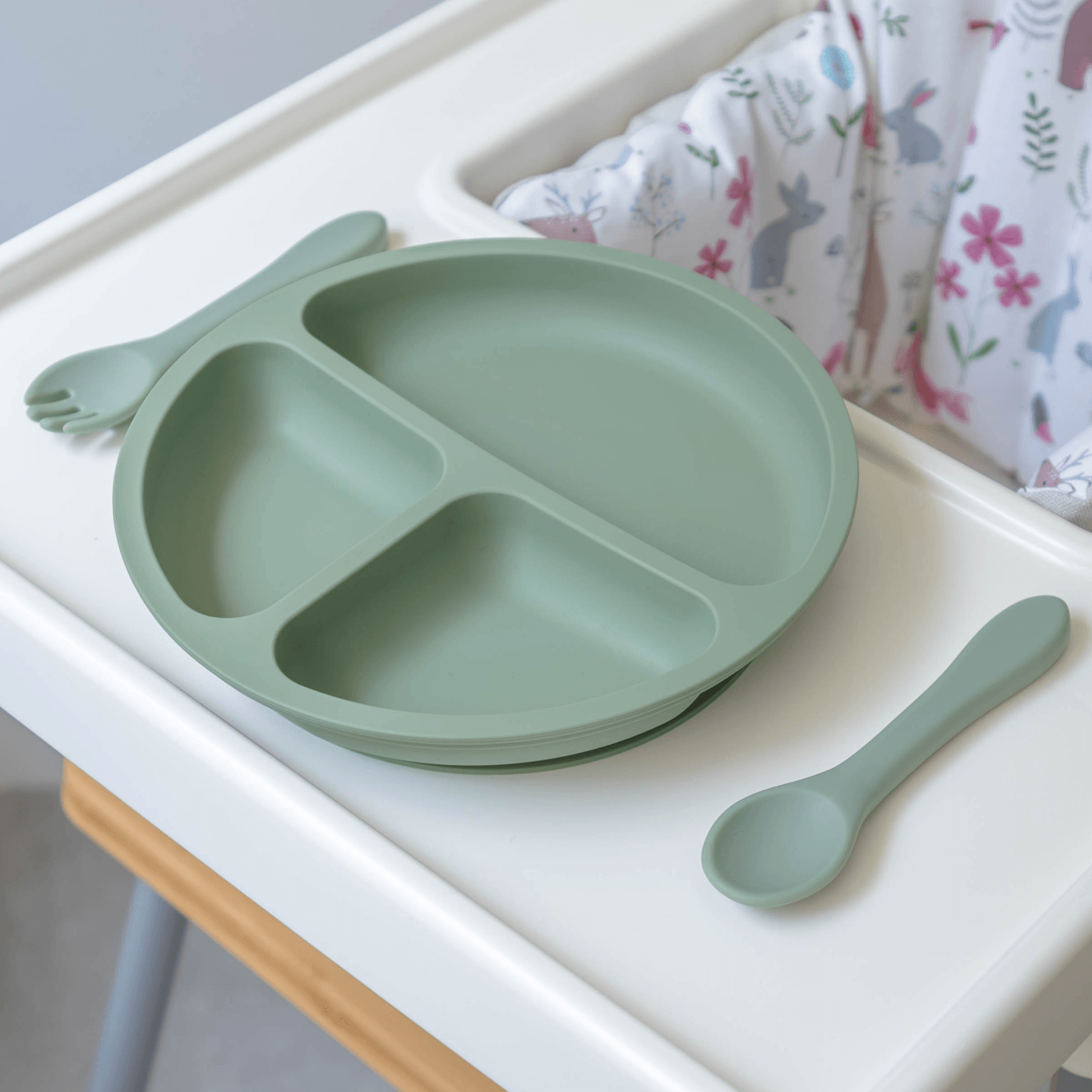 Silicone Suction Plate with Fork & Spoon Set - Sage