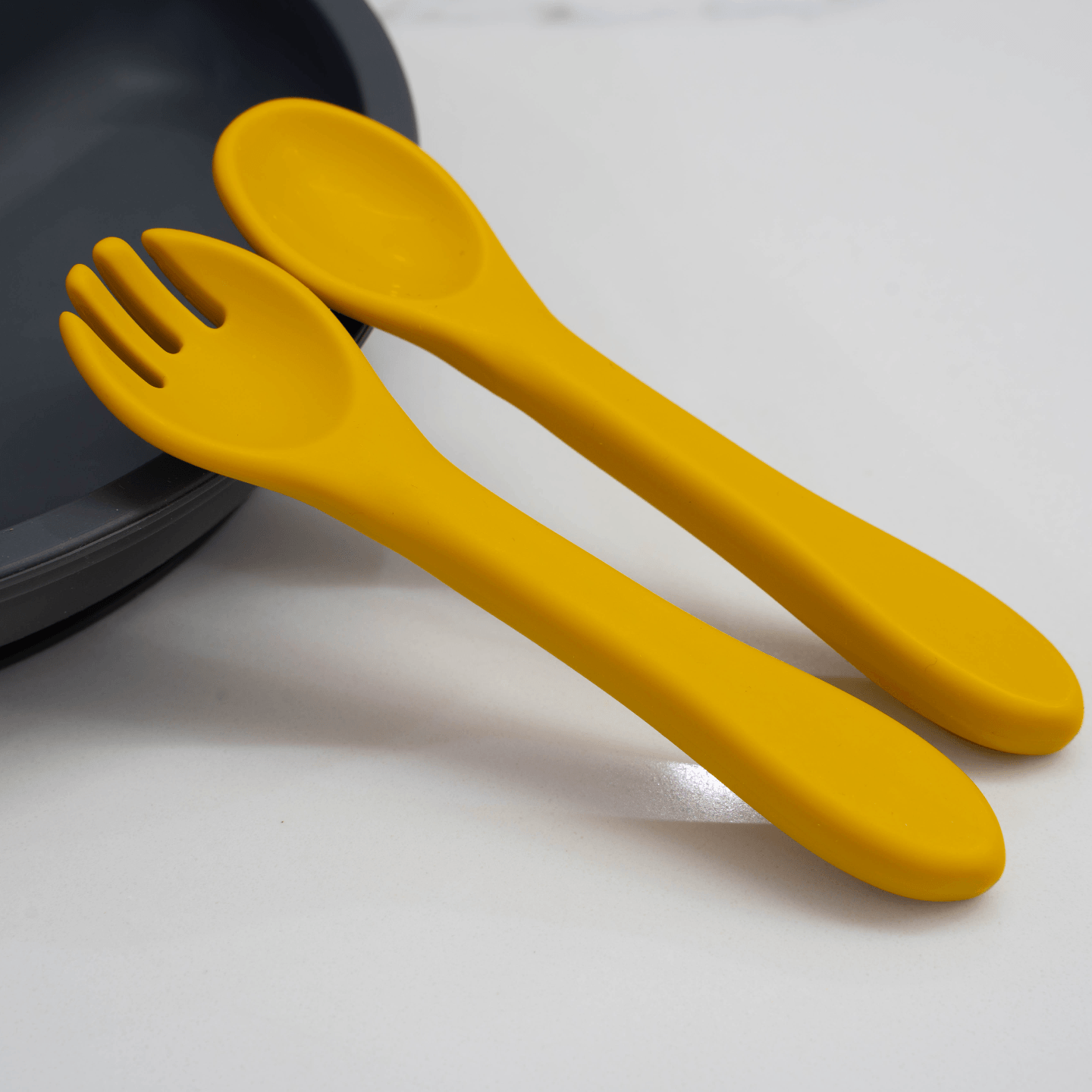 Silicone Fork & Spoon Cutlery Set - Mustard