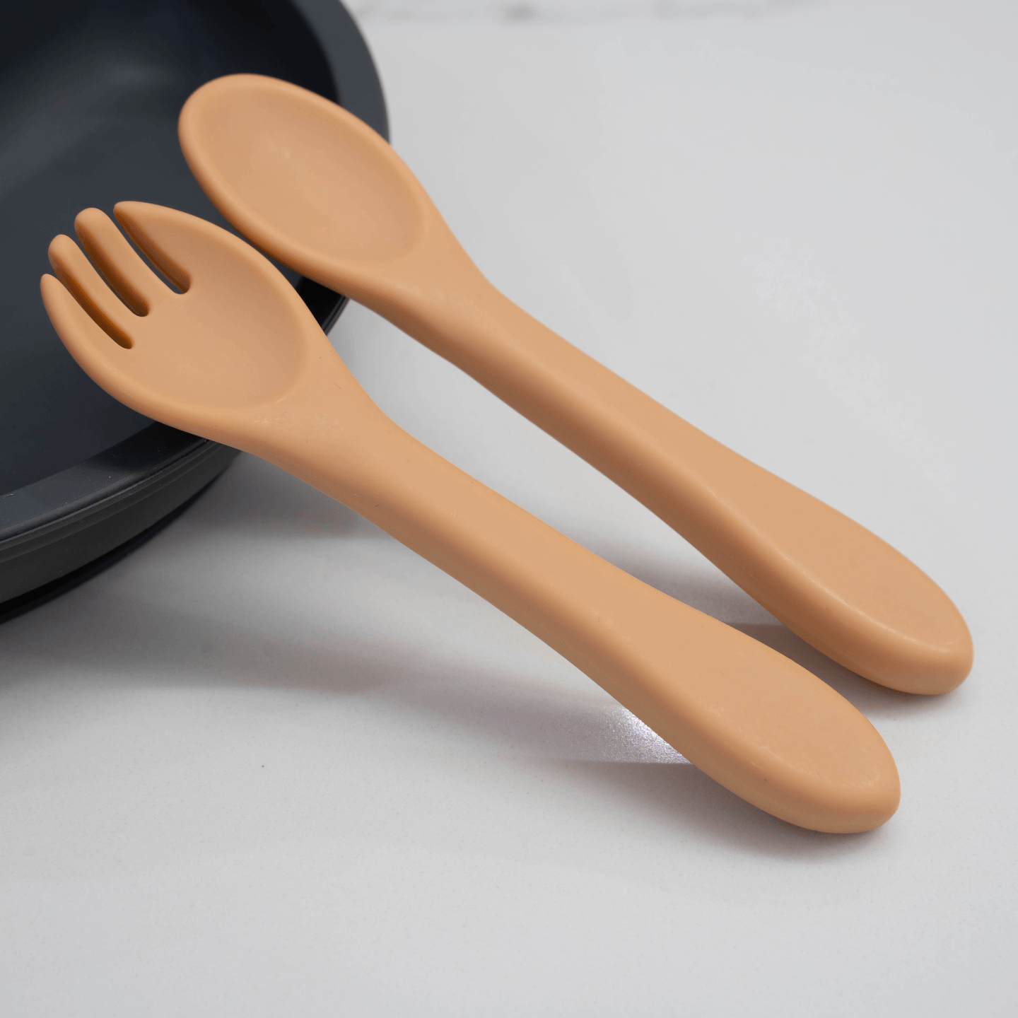 Silicone Fork & Spoon Cutlery Set - Apricot Beige