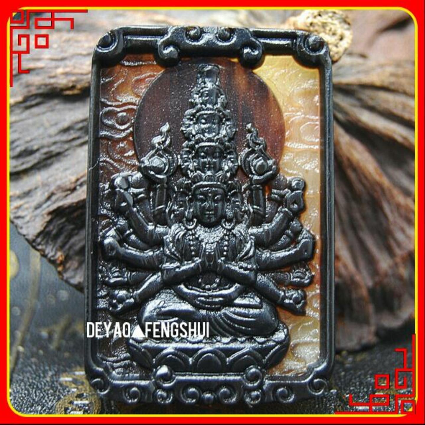 Chinese Deity Kwan Yin Goddess Of Mercy Horn Pendant｜观音菩萨雕刻羊角牌