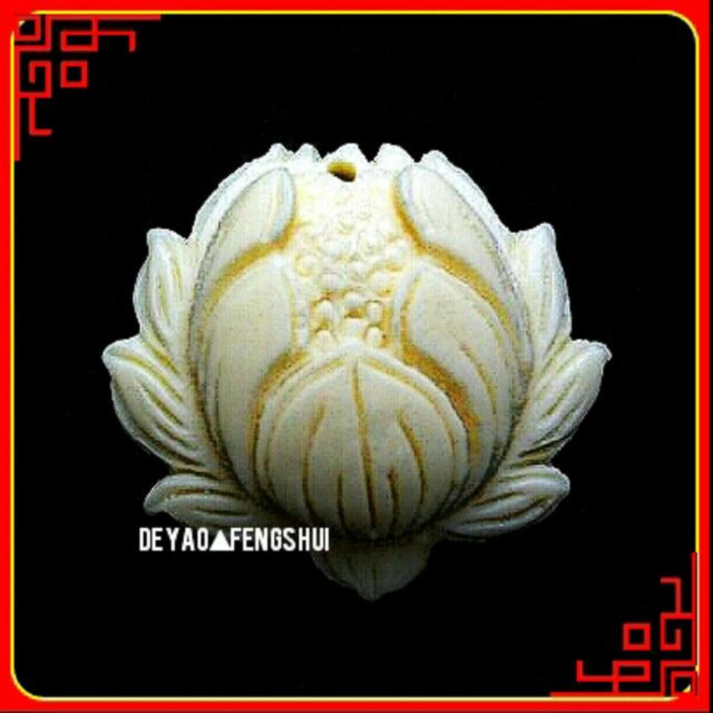 Beautiful Lotus High Relief Carved Cow Bone Flower Pendant | 莲花雕刻牛骨牌