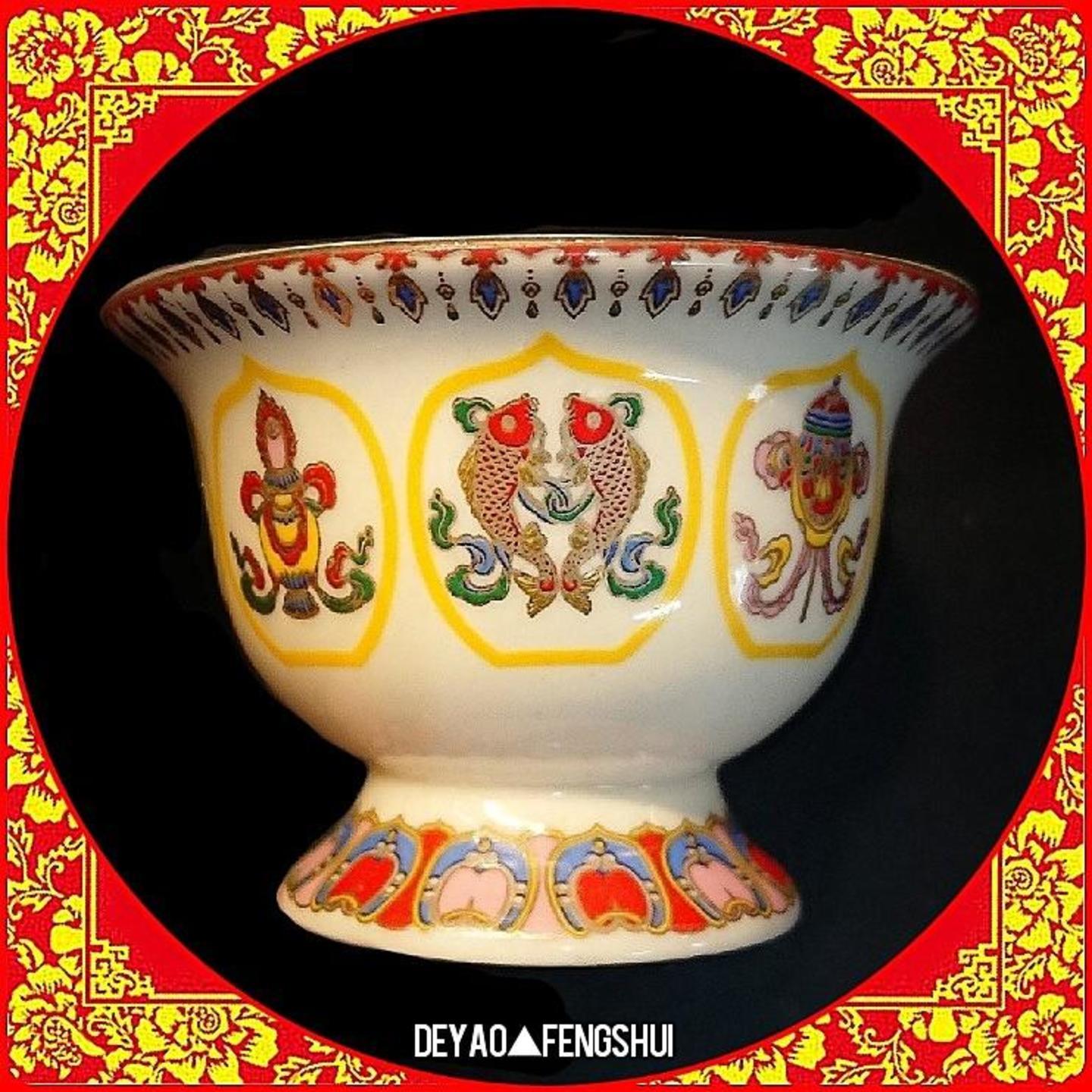 Tibetan Eight Auspicious Alter Offering Cup | 西藏八宝陶瓷杯