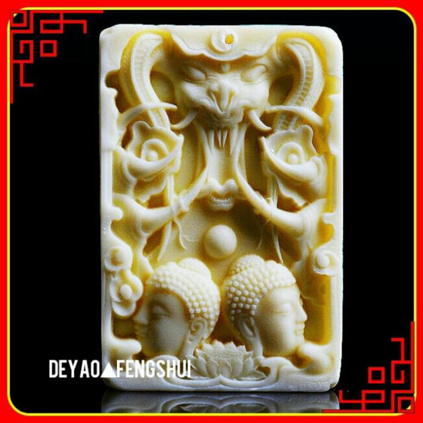 Auspicious Buddhist High Relief Carved Cow Bone Double Buddha Pendant | 佛祖雕刻牛骨牌