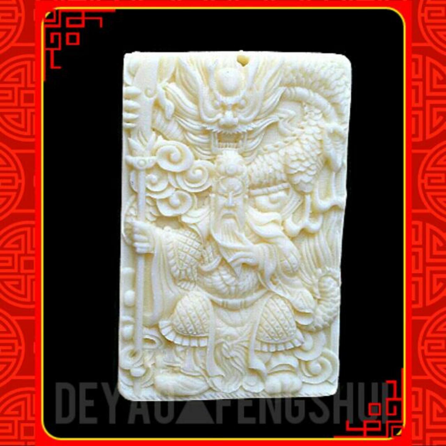 Beautiful High Relief Auspicious Carved Cow Bone Pendant | 关公雕刻牛骨牌