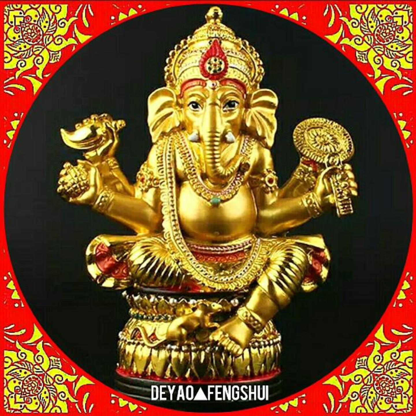 Beautiful Gold Hindu Deity God Lord Ganesha Carved Statue | 象神神像