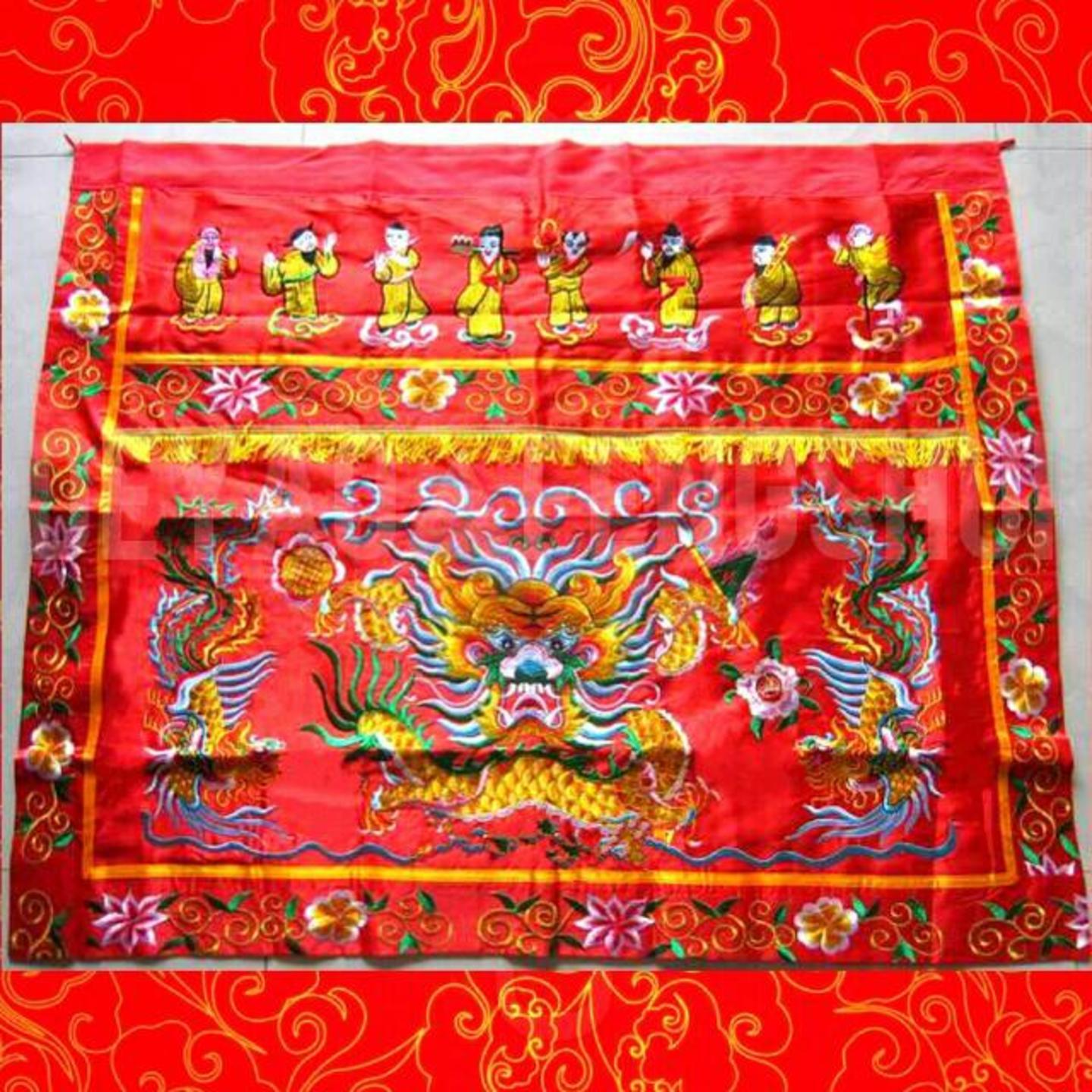 Religious Buddhist Temple Embroidered Red Alter Table Fabric Skirt｜神桌围布