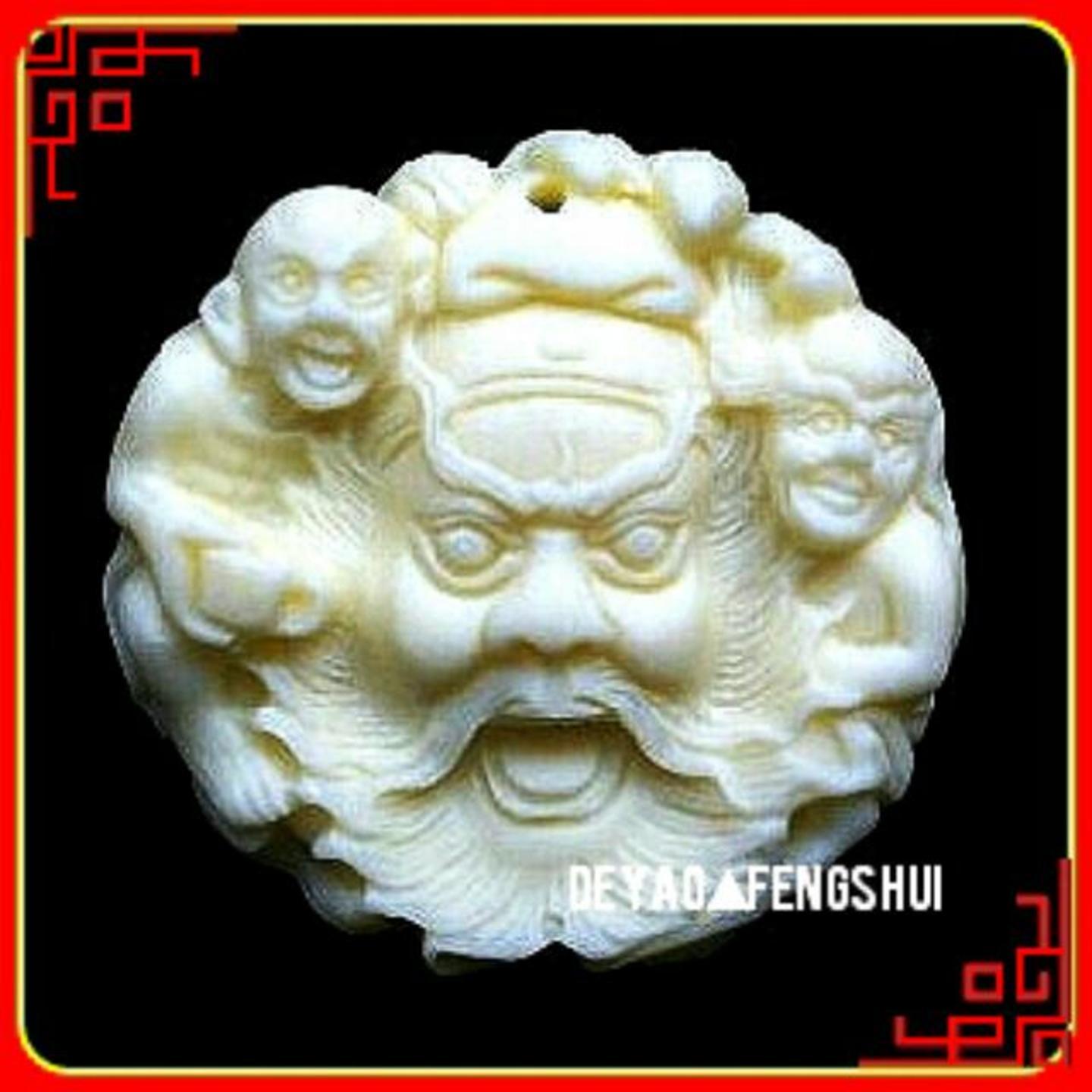 Auspicious Zhong Kui High Relief Carved Cow Bone Pendant | 钟馗雕刻牛骨牌