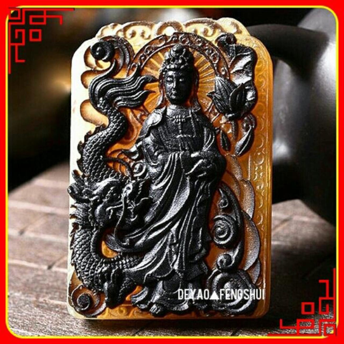 Chinese Deity Guan Ying Horn Pendant｜观音菩萨雕刻羊角牌