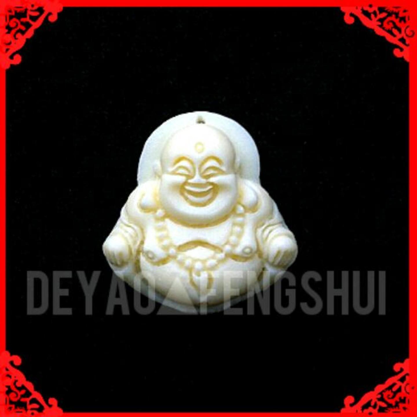 Auspicious High Relief Laughing Buddha Carved Cow Bone Pendant | 弥勒佛雕刻牛骨牌