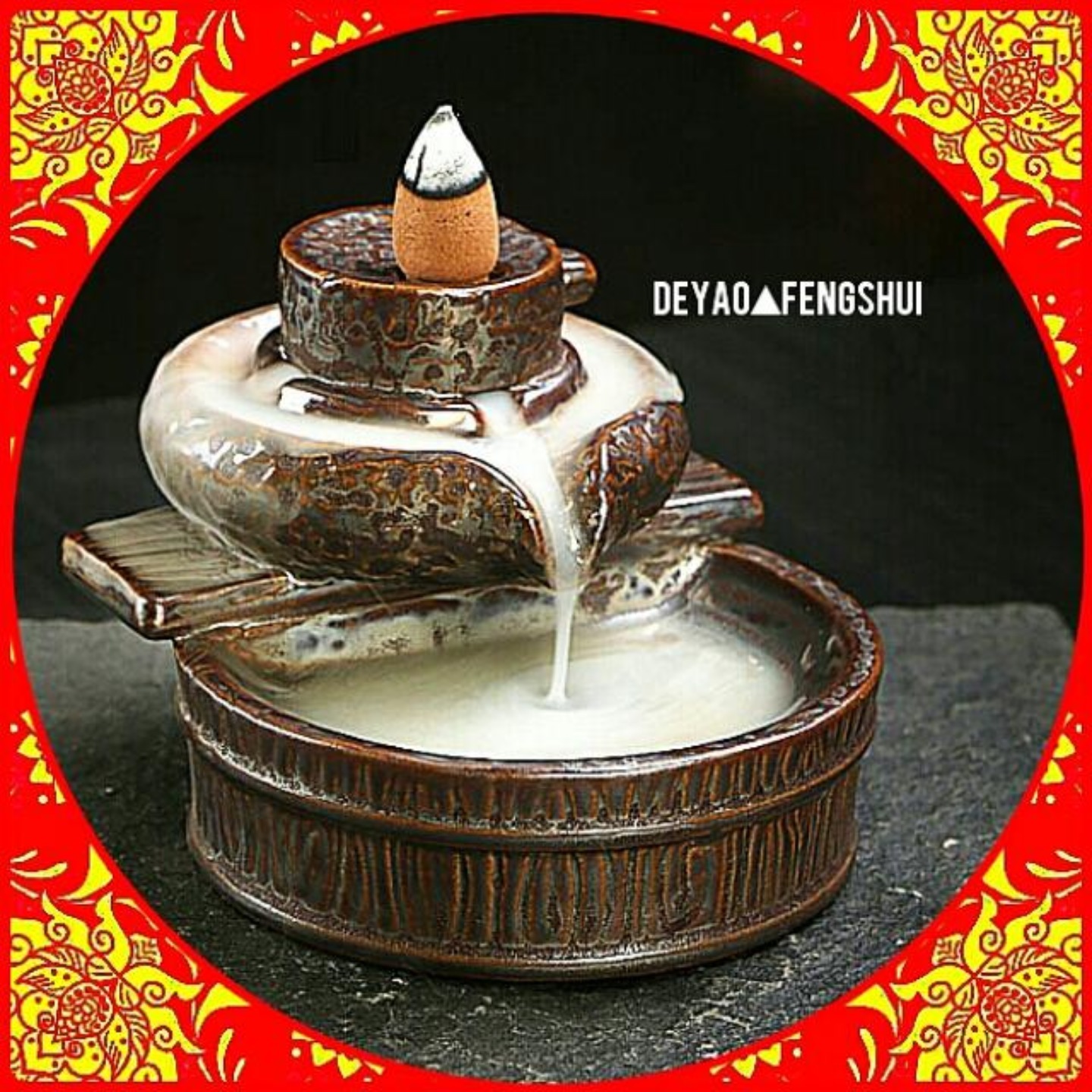 Retro Rice Grinder Ceramic Backflow Incense Burner | 石磨米倒流香炉