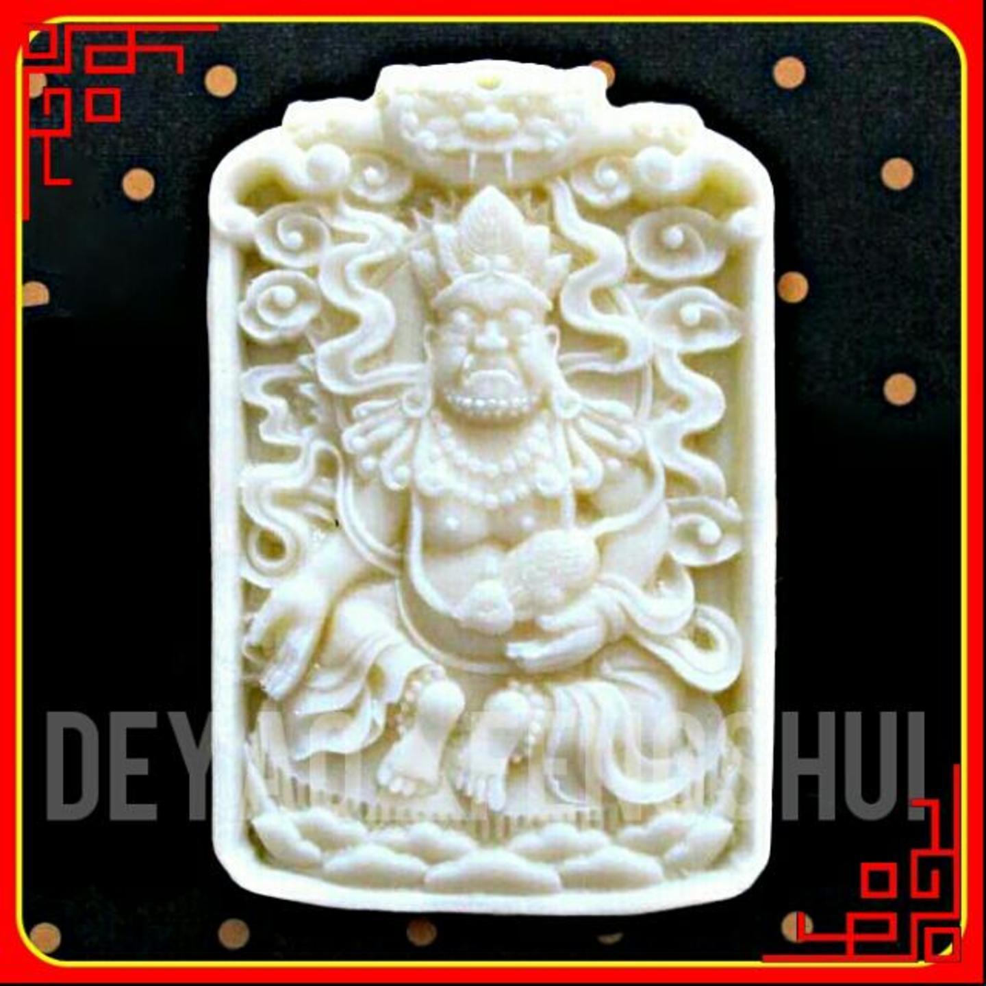 Beautiful High Relief Auspicious Carved Cow Bone Pendant | 黄财神雕刻牛骨牌