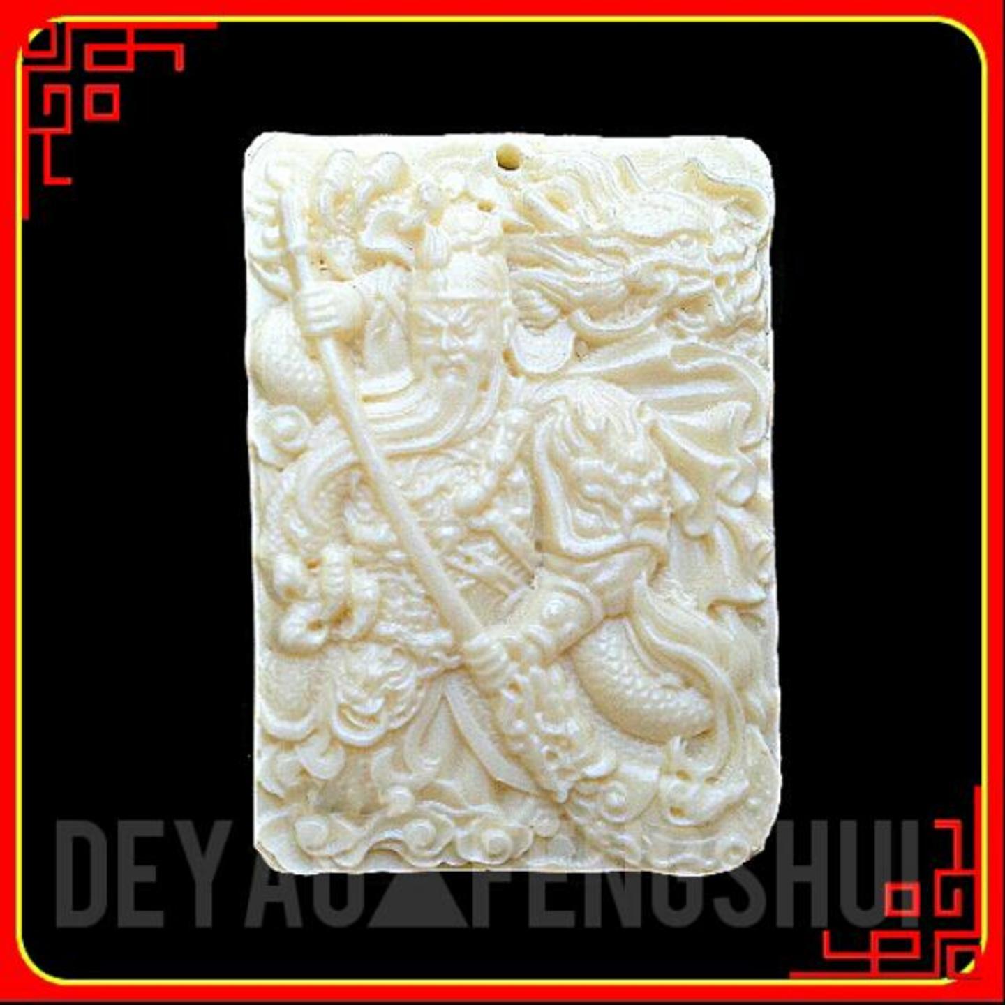 Beautiful High Relief Auspicious Carved Cow Bone Pendant | 特大关公雕刻牛骨牌