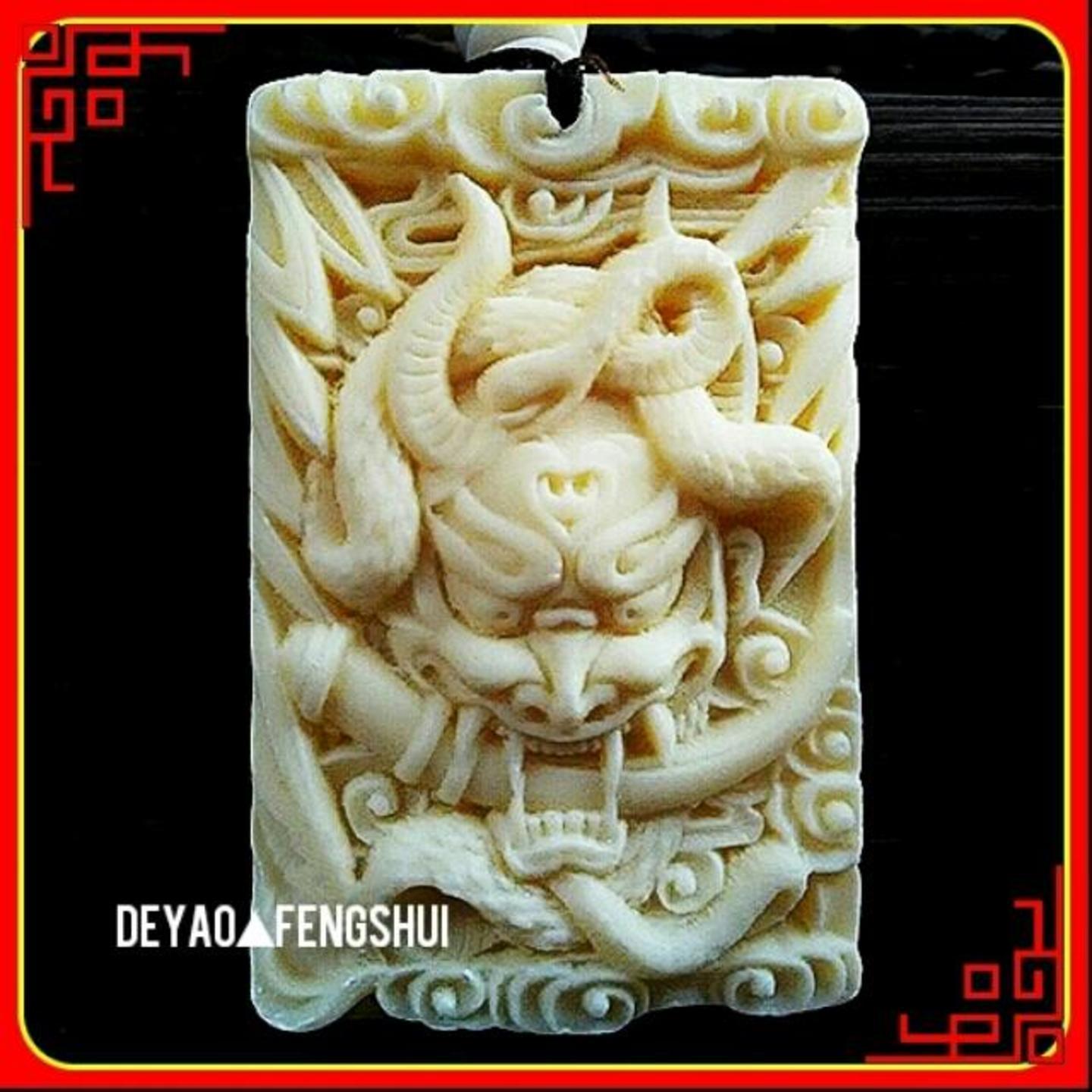 High Relief Carved Cow Bone Hell Demon Pendant | 斑诺雕刻牛骨牌