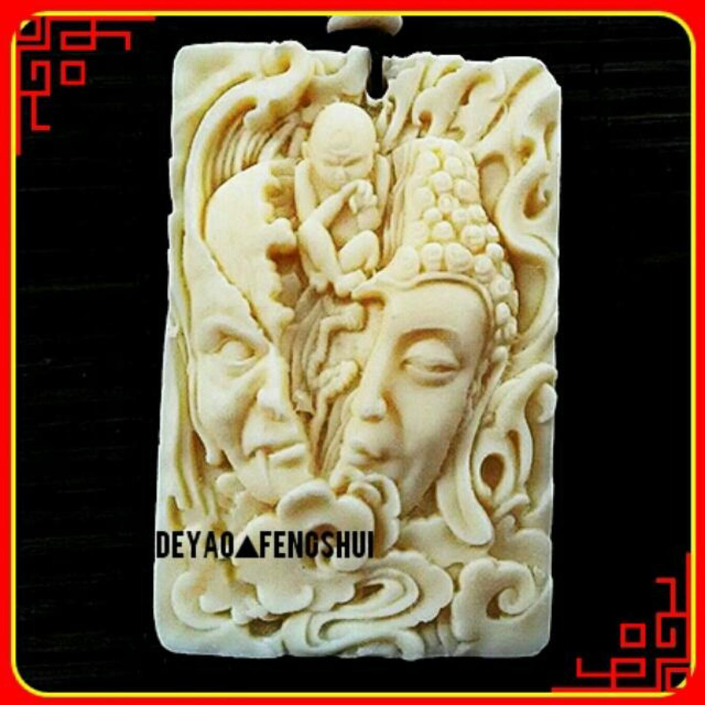 Beautiful High Relief Auspicious Carved Cow Bone Pendant | 一念之间雕刻牛骨牌