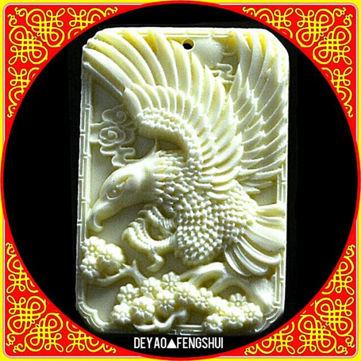 Auspicious Hawk High Relief Carved Cow Bone Pendant | 老鹰雕刻牛骨牌