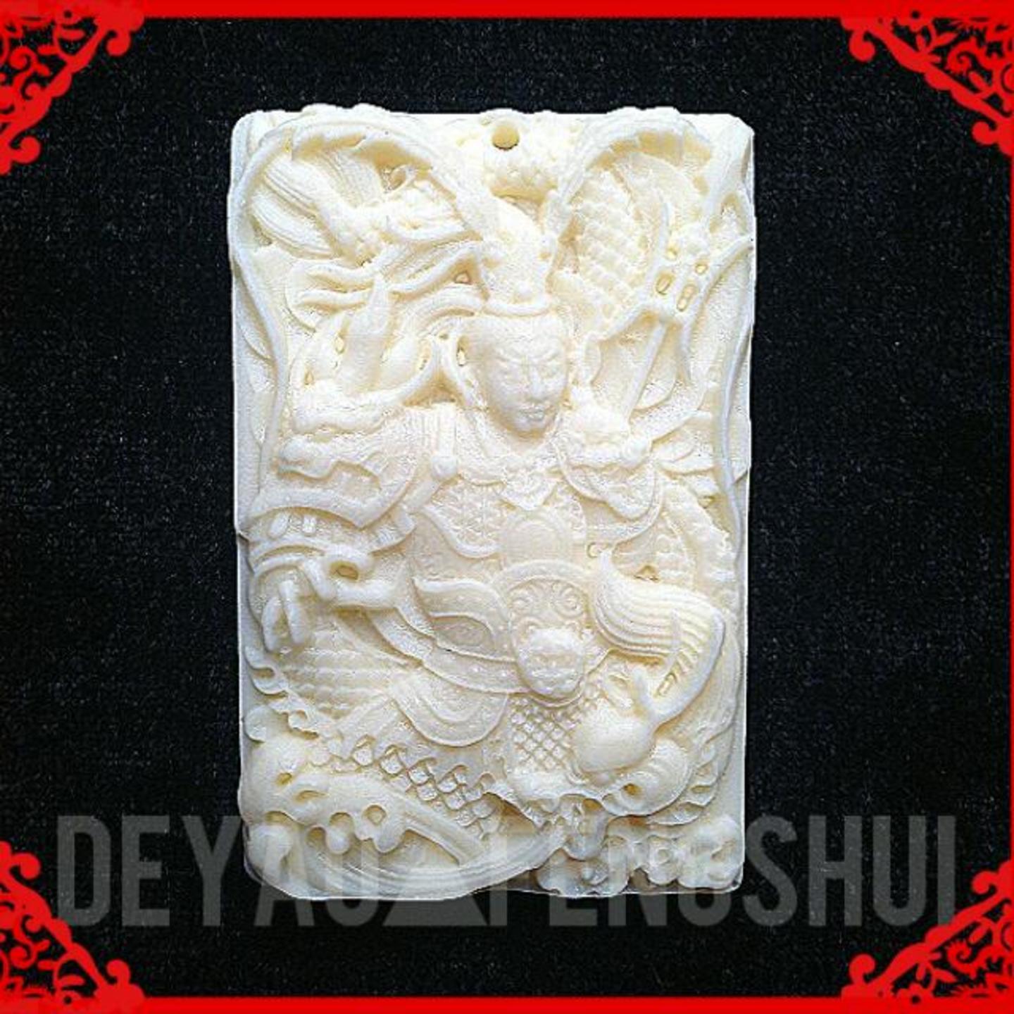 Auspicious High Relief Er Lang Carved Cow Bone Religious Pendant Necklace | 二朗神雕刻牌