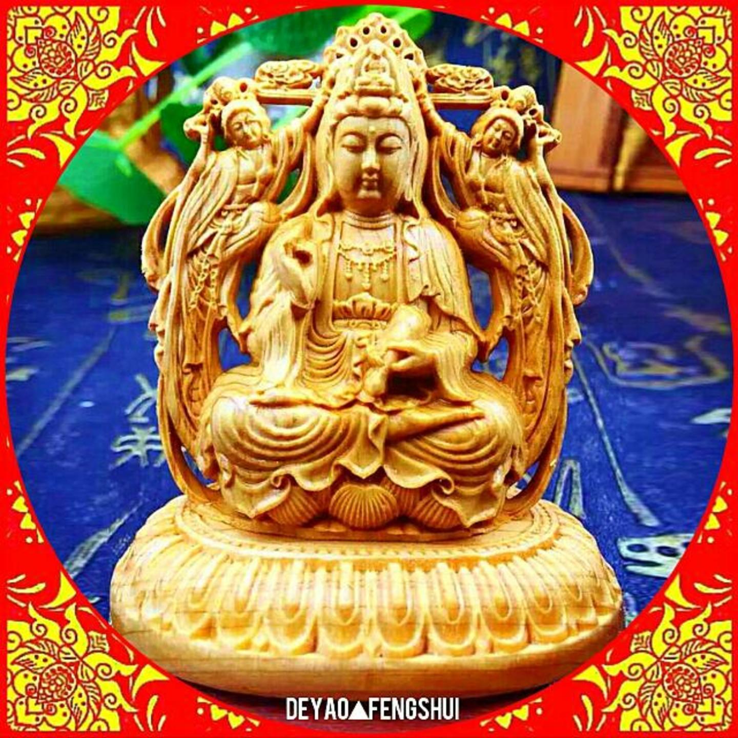 Buddhist Deity Guan Ying Goddess Of Mercy Statue Ornament Figurine | 黃杨木观音菩萨神像