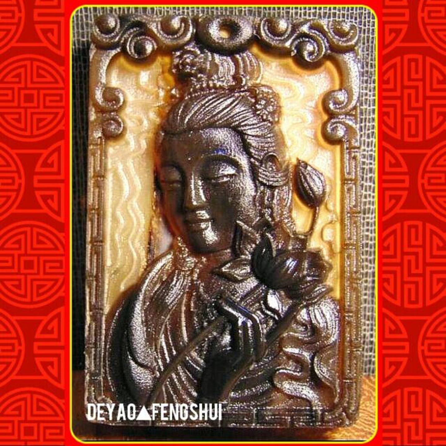 Chinese Deity Kwan Ying Goddess Of Mercy Horn Pendant｜观音菩萨雕刻羊角牌