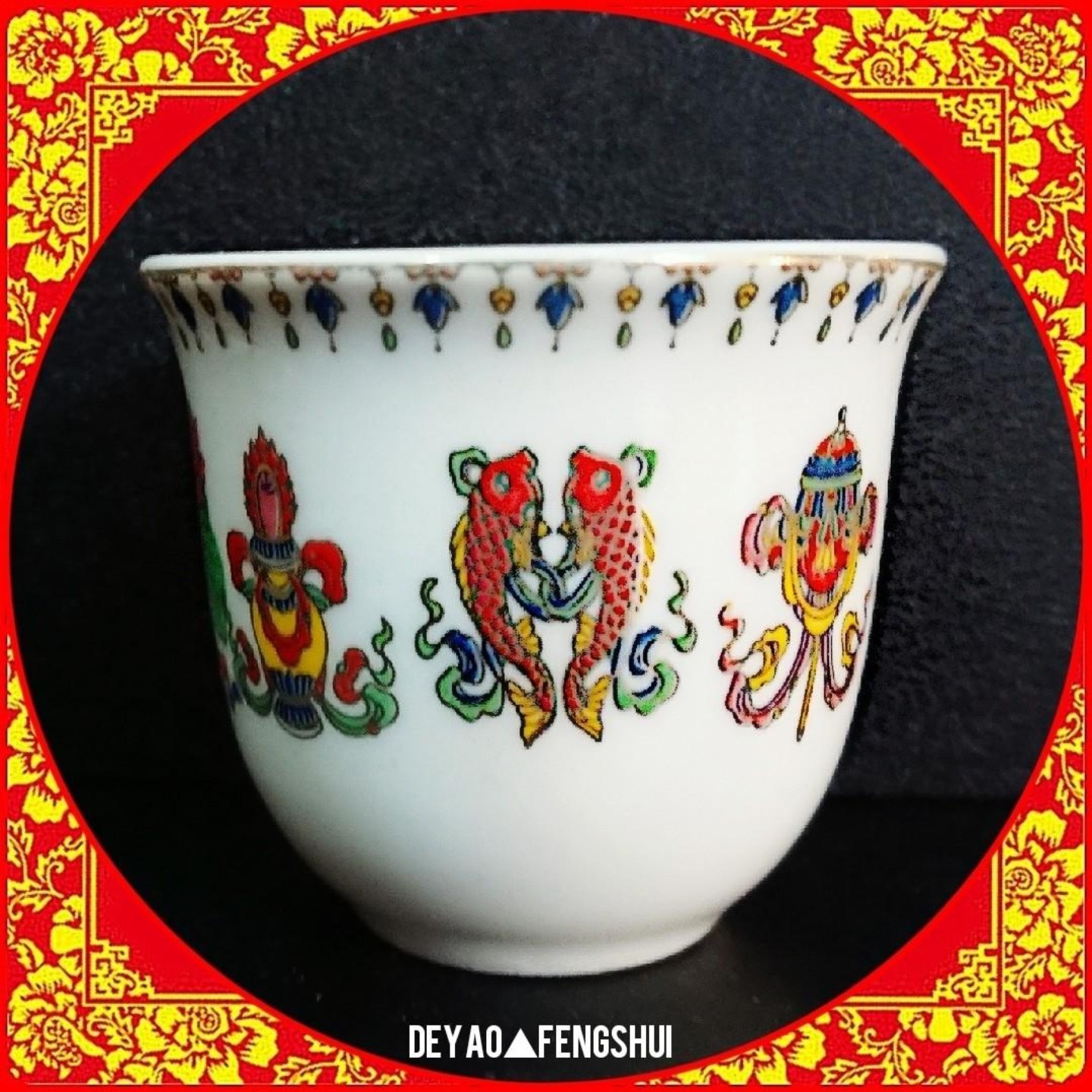 Tibetan Eight Auspicious Alter Offering Cup | 西藏八宝陶瓷杯