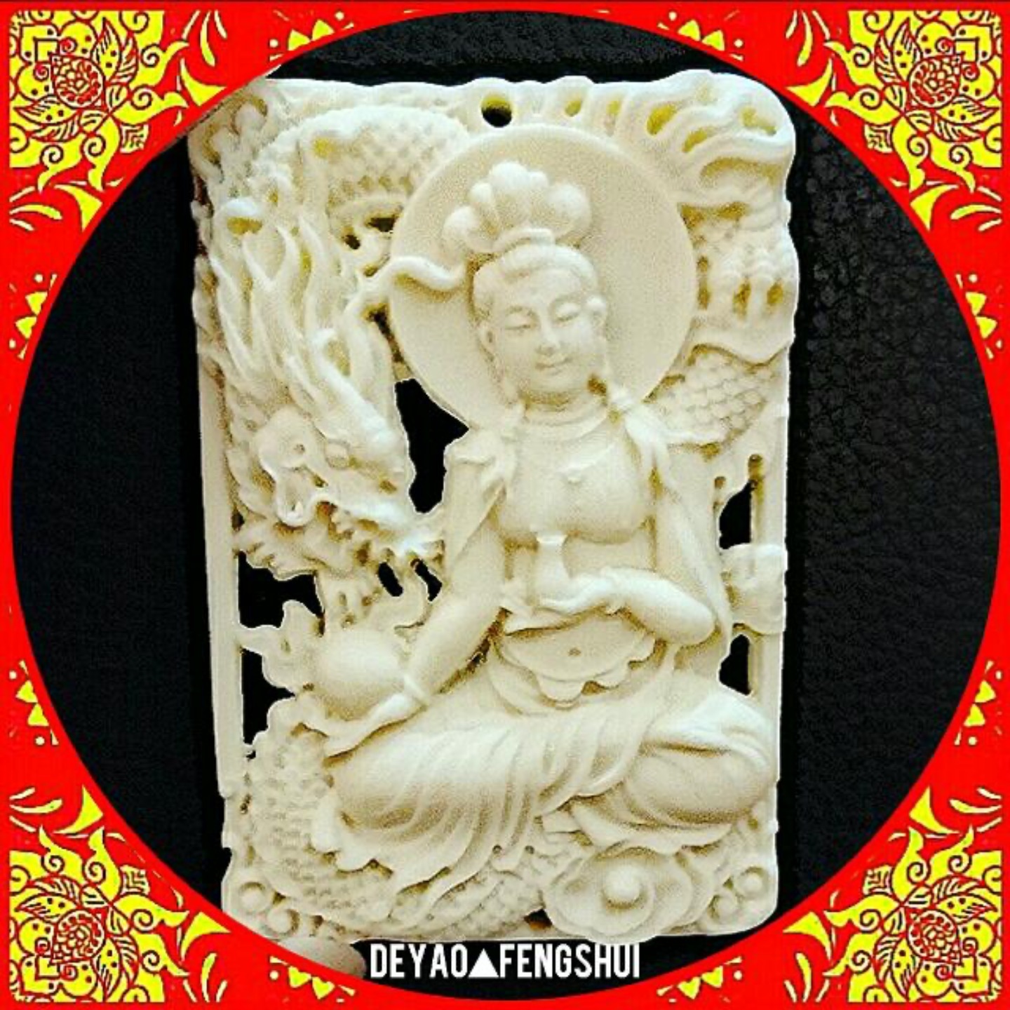 Religious Kwan Ying Goddess Of Mercy Deity Carved Pendant｜观音菩萨雕刻牛骨牌