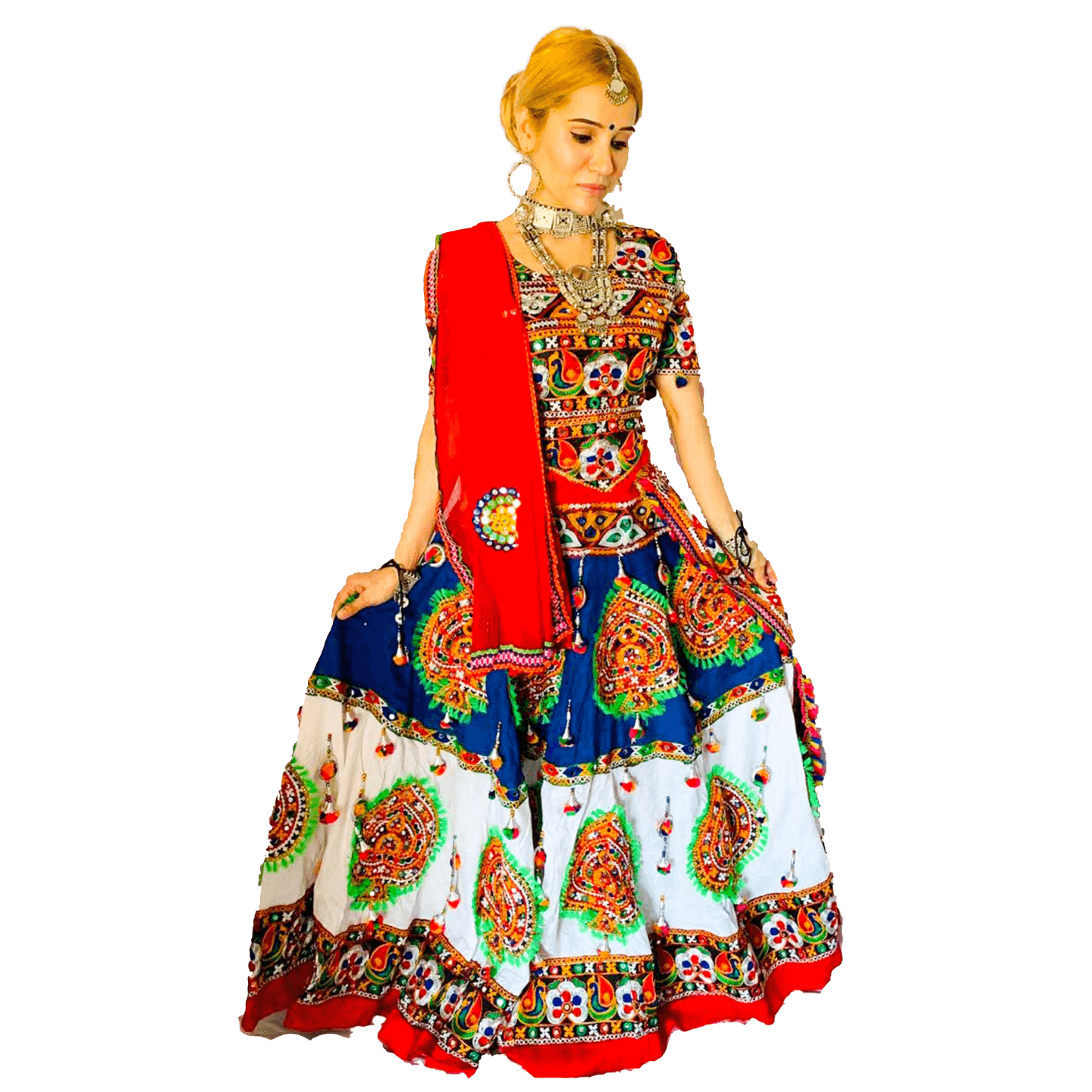 Komal Collections Women's Heavy Kutchi Embroidery Navratri Lehenga Choli for Ras Garba Dance