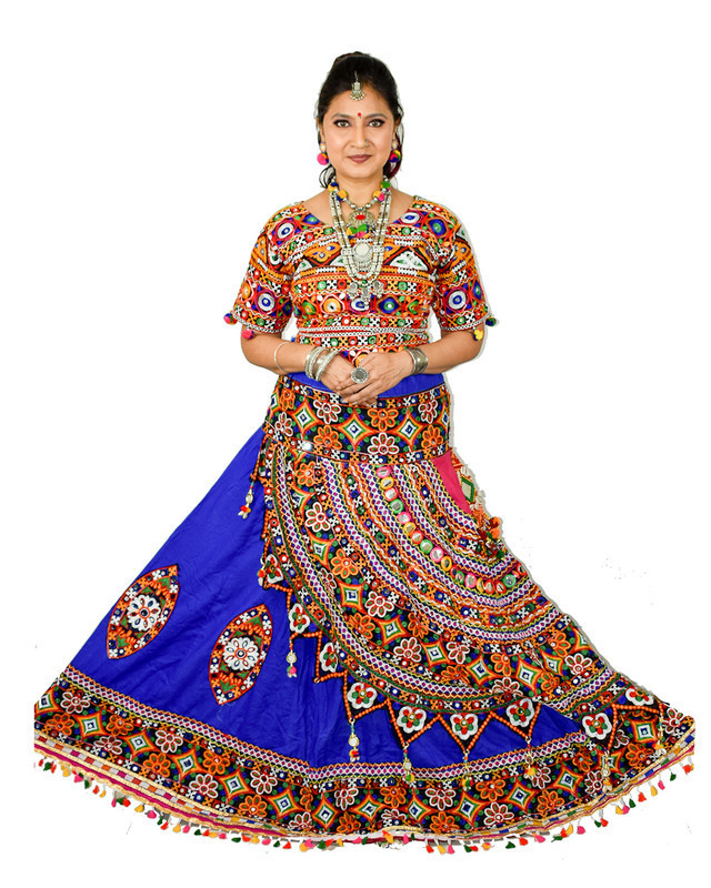 Komal Collections Women's Heavy Kutchi Embroidery and Mirror worked Cotton Navratri Lahenga Choli
