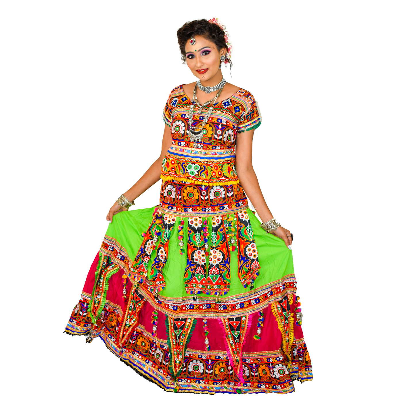 Komal Collections Women's Heavy Kutchi Embroidery Navratri Lehenga Choli for Ras Garba Dance