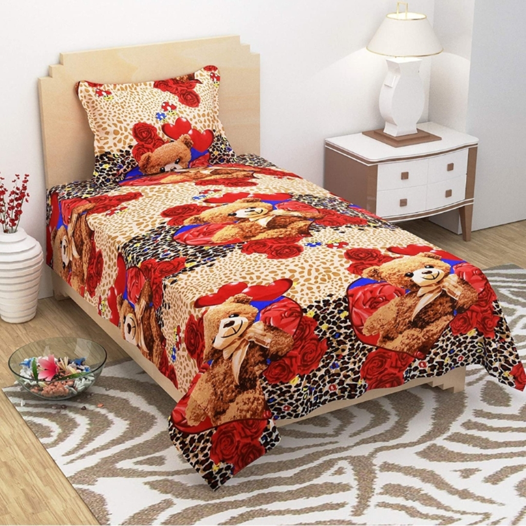 3d Single Bedsheet With 1 Pillow Covers