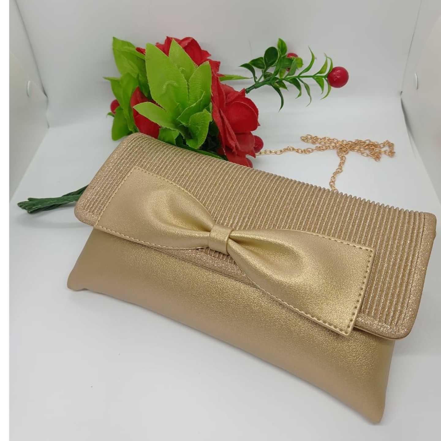 Golden linen clutch