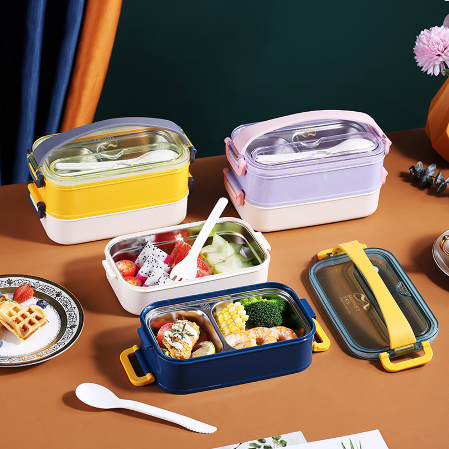 Versatile Stainless Steel Bento Box - Leakproof Lunch Container Set with 2 Layers, Ideal for Adults and Kids, Perfect for School, Work, and Picnics Random Colour