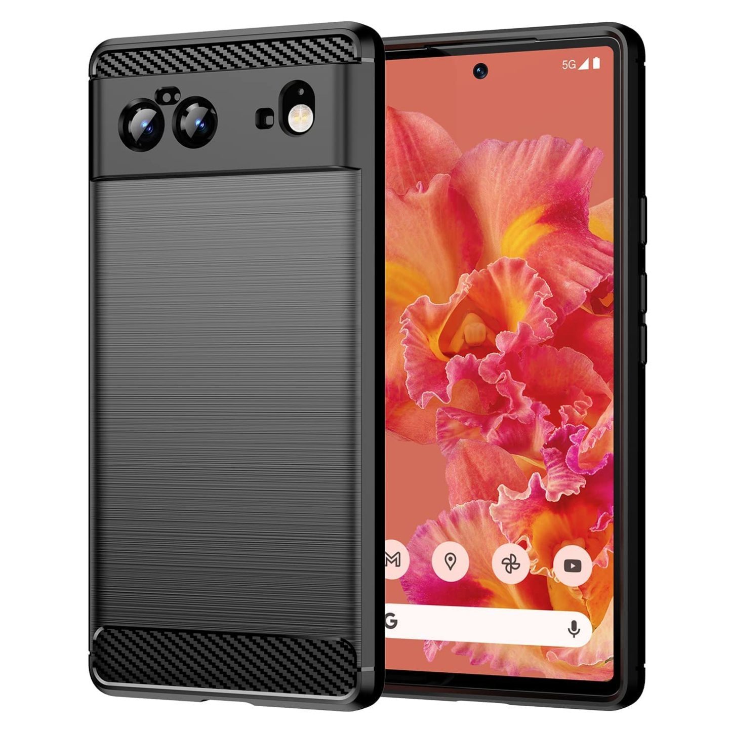 Faircost Hybrid Carbon Fiber Texture Design Back Cover Anti-Scratch Shock Absorption Case for Google Pixel 6 - Black