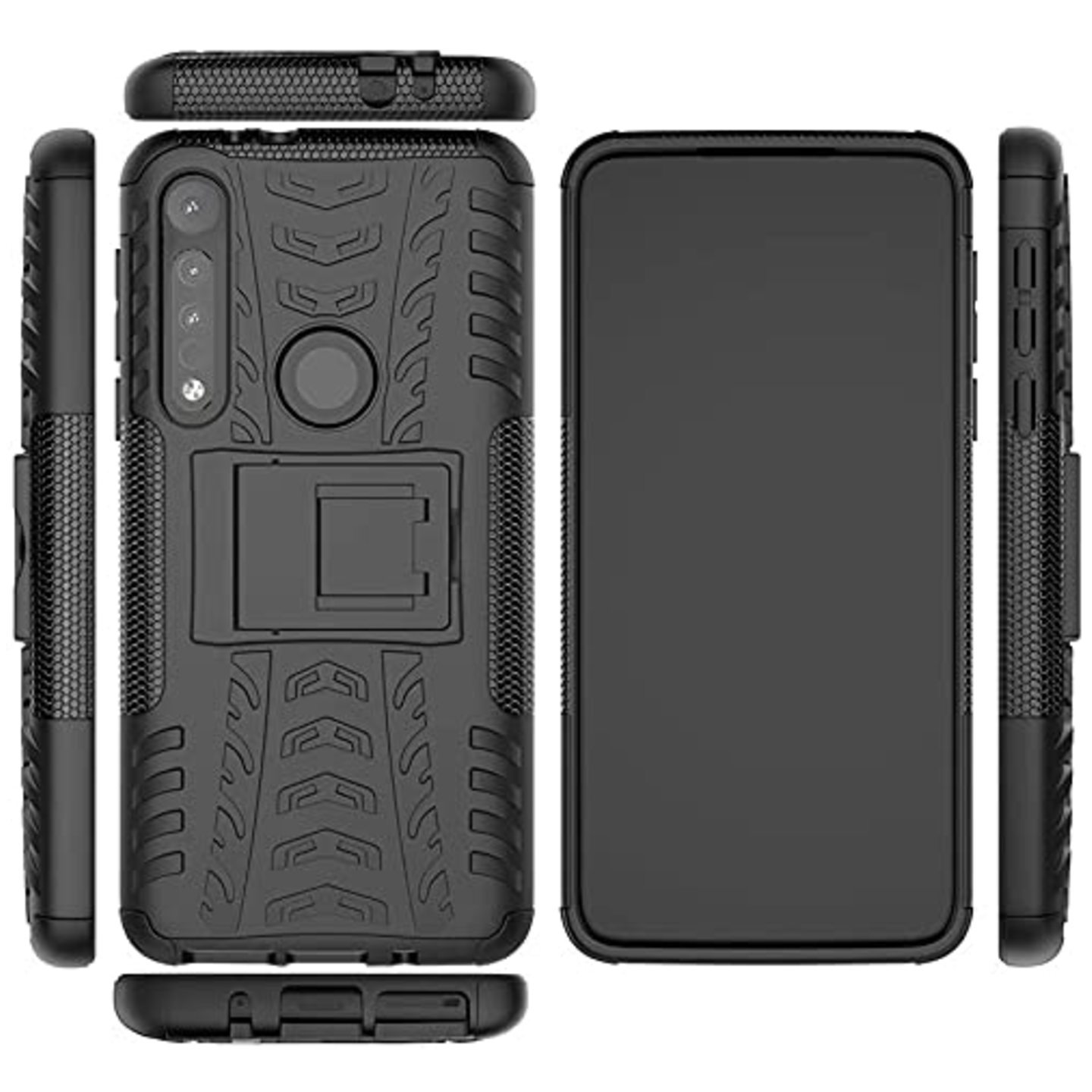 Faircost for Moto ONE MACRO Heavy Duty Shockproof Military Grade Armor Dual Protection Layer Hybrid Kick Stand Back Cover Case Black