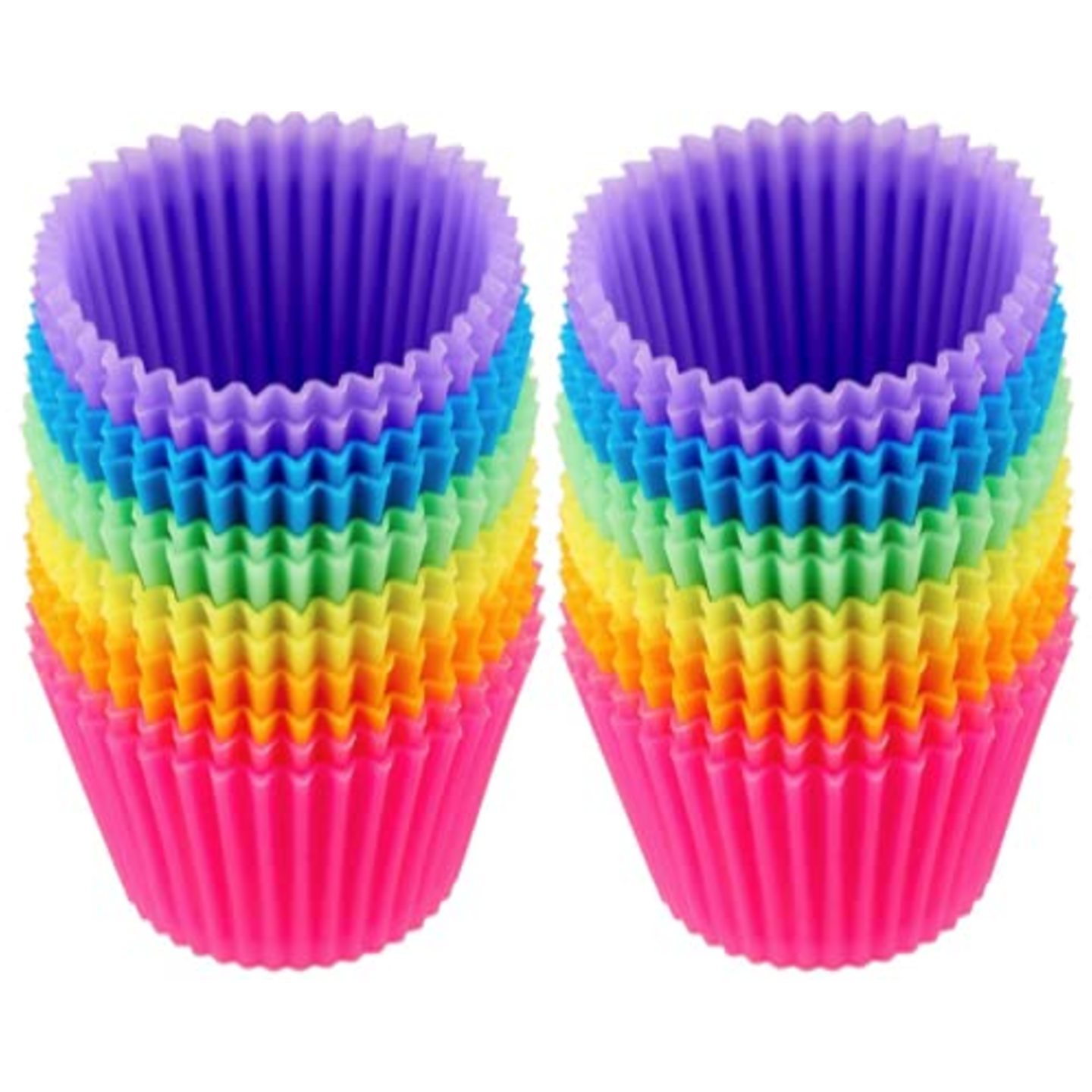 Reusable Silicone 12 Pieces Round Moulds for MuffinsCupcakeJellyCake Multicolor