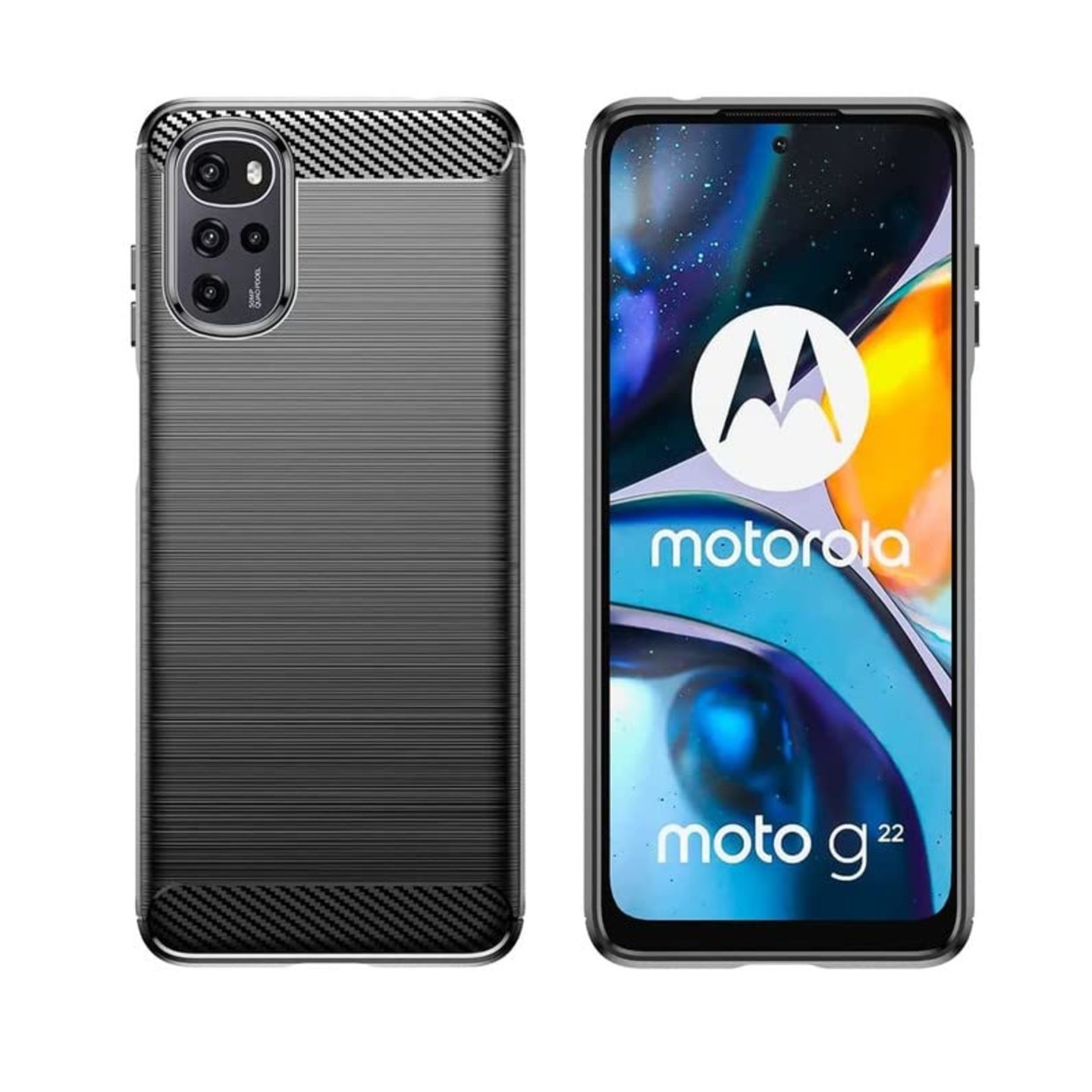 Faircost for Moto G22 Hybrid Carbon Fiber Texture Design Back Cover Anti-Scratch Shock Absorption Case Black