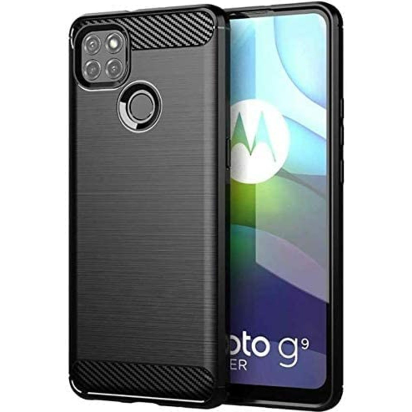 Faircost for Moto G9 POWER Hybrid Carbon Fiber Texture Design Back Cover Anti-Scratch Shock Absorption Case Black