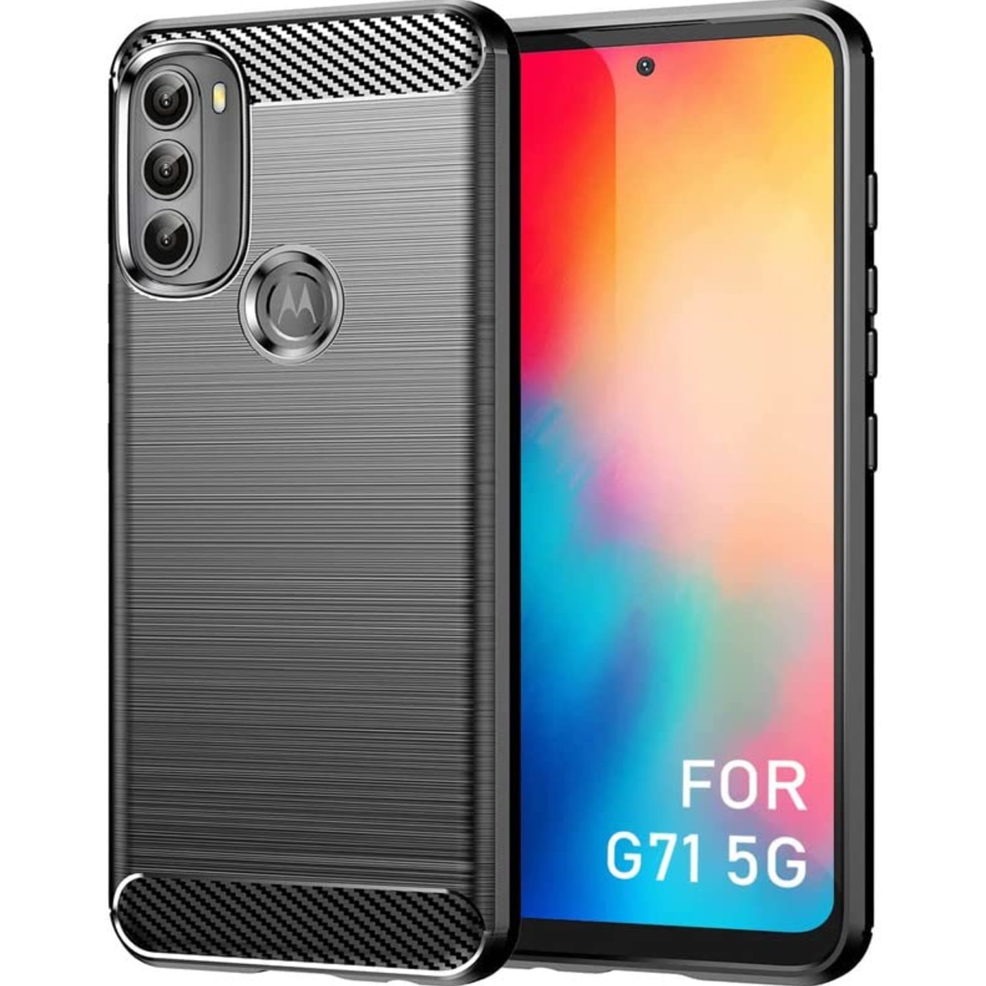 Faircost for Moto G71 Hybrid Carbon Fiber Texture Design Back Cover Anti-Scratch Shock Absorption Case Black