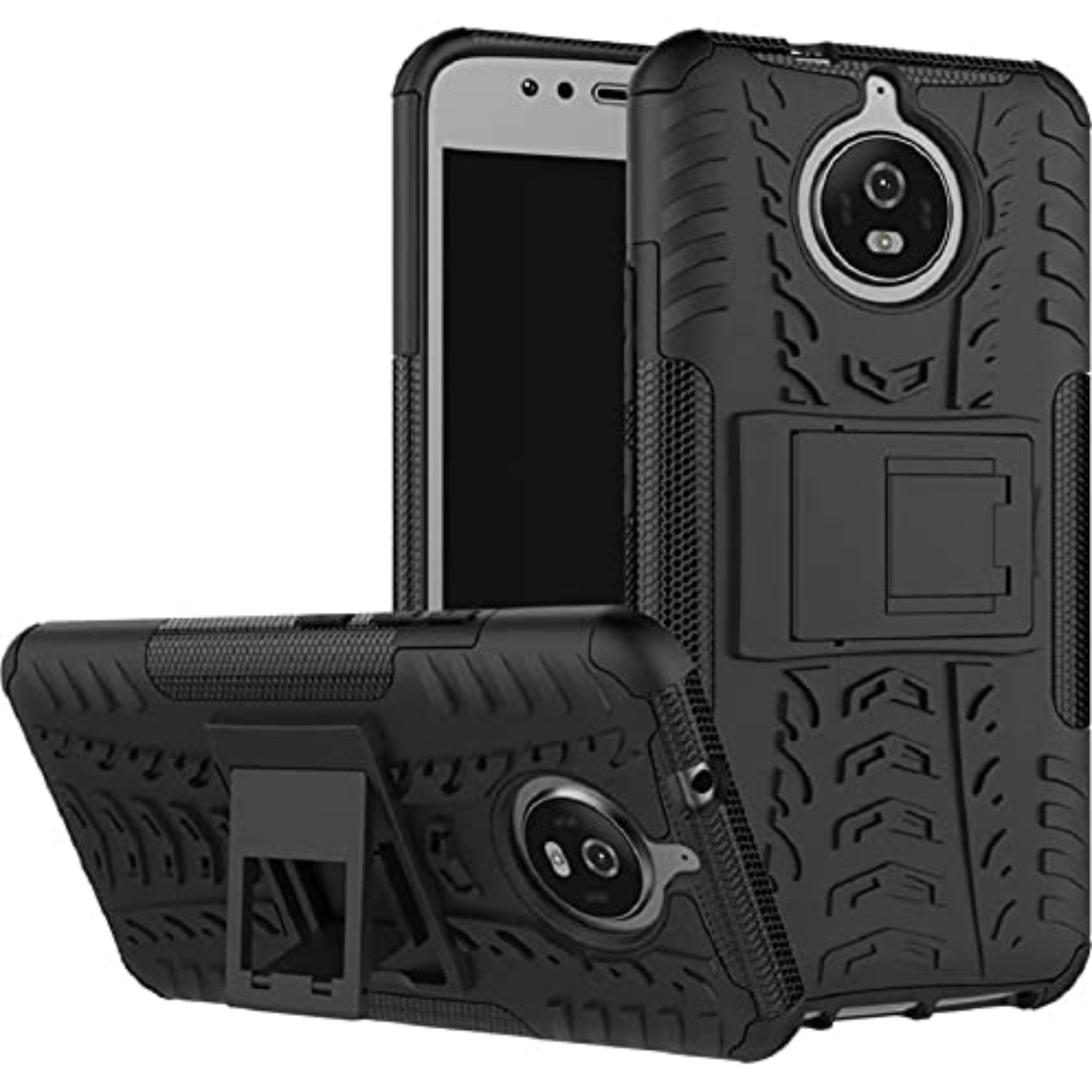 Faircost for Moto E4 PLUS Heavy Duty Shockproof Military Grade Armor Dual Protection Layer Hybrid Kick Stand Back Cover Case Black