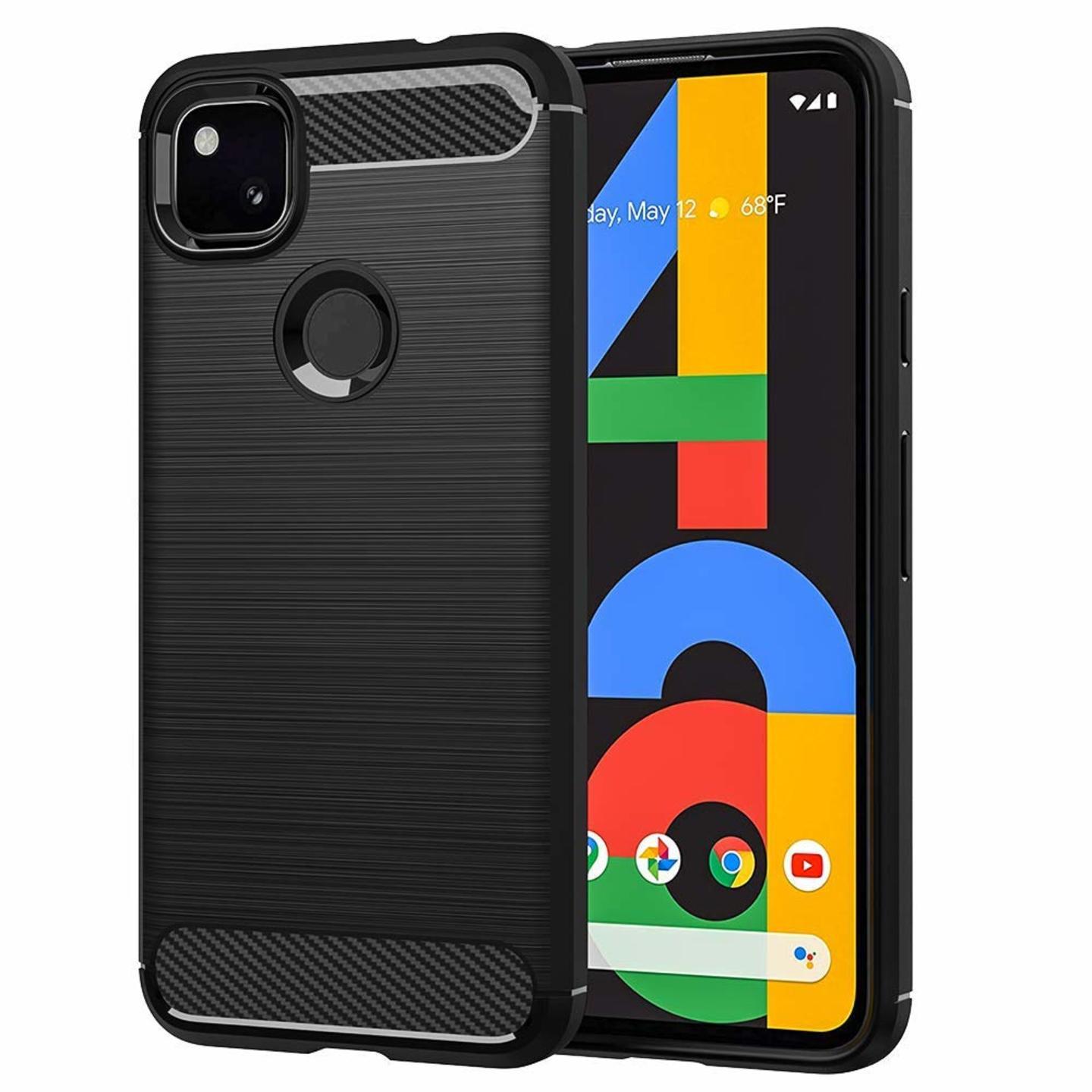 Faircost Hybrid Carbon Fiber Texture Design Back Cover Anti-Scratch Shock Absorption Case for Google Pixel 4A - Black