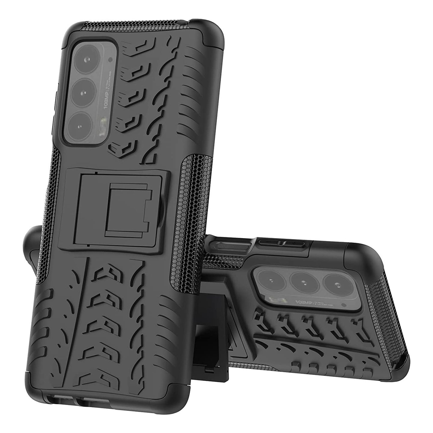 Faircost for Moto EDGE 20 Heavy Duty Shockproof Military Grade Armor Dual Protection Layer Hybrid Kick Stand Back Cover Case Black