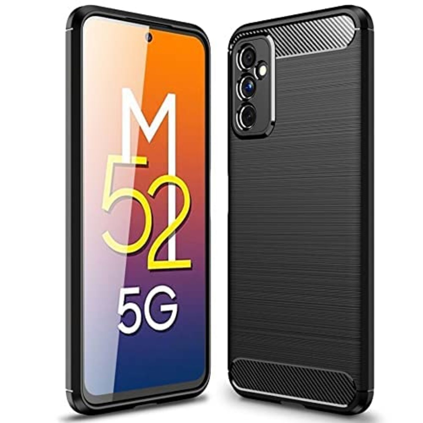 Faircost for Samsung Galaxy M52 5G Hybrid Carbon Fiber Texture Design Back Cover Anti-Scratch Shock Absorption Case Black