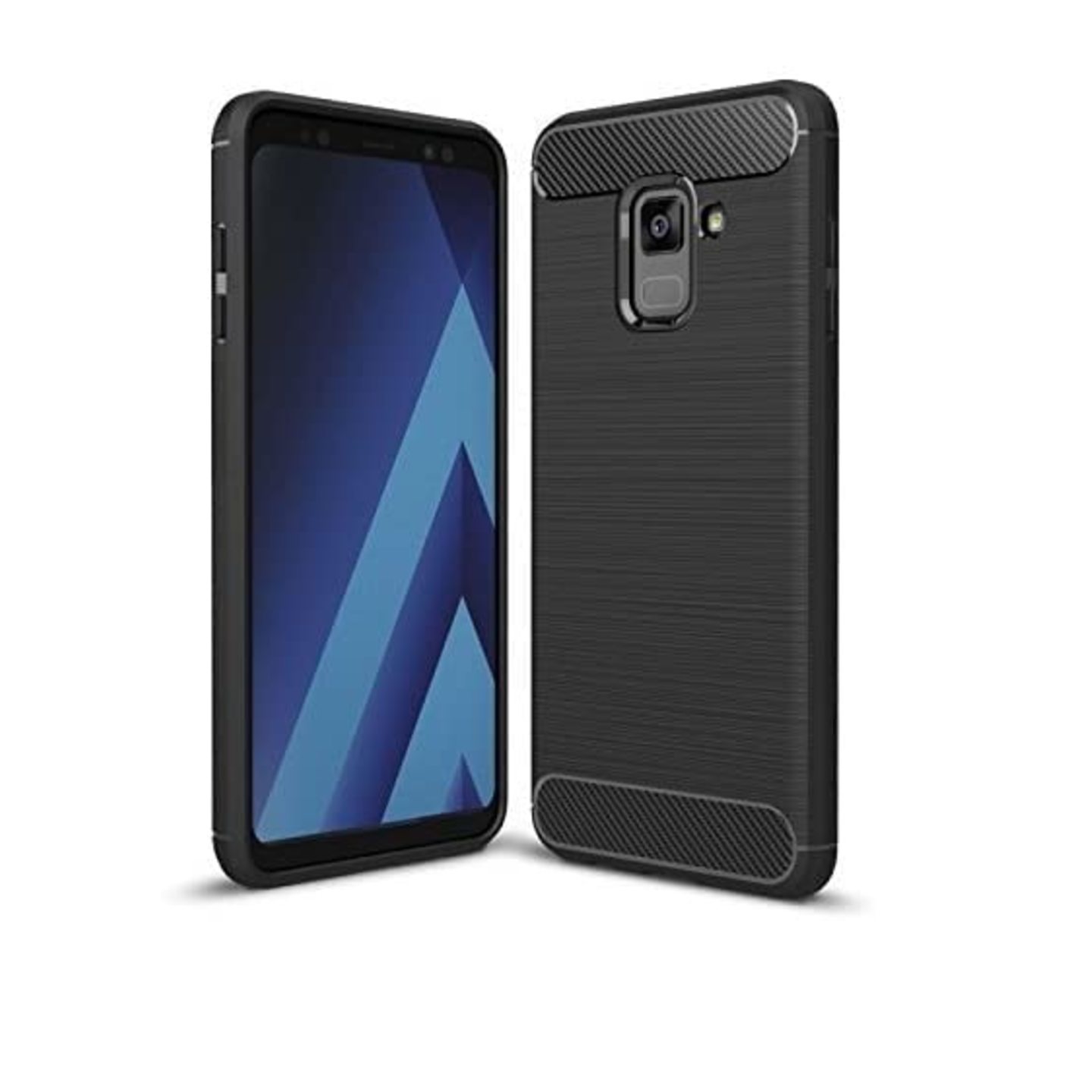 Faircost for Samsung Galaxy A8 2018 Hybrid Carbon Fiber Texture Design Back Cover Anti-Scratch Shock Absorption Case Black