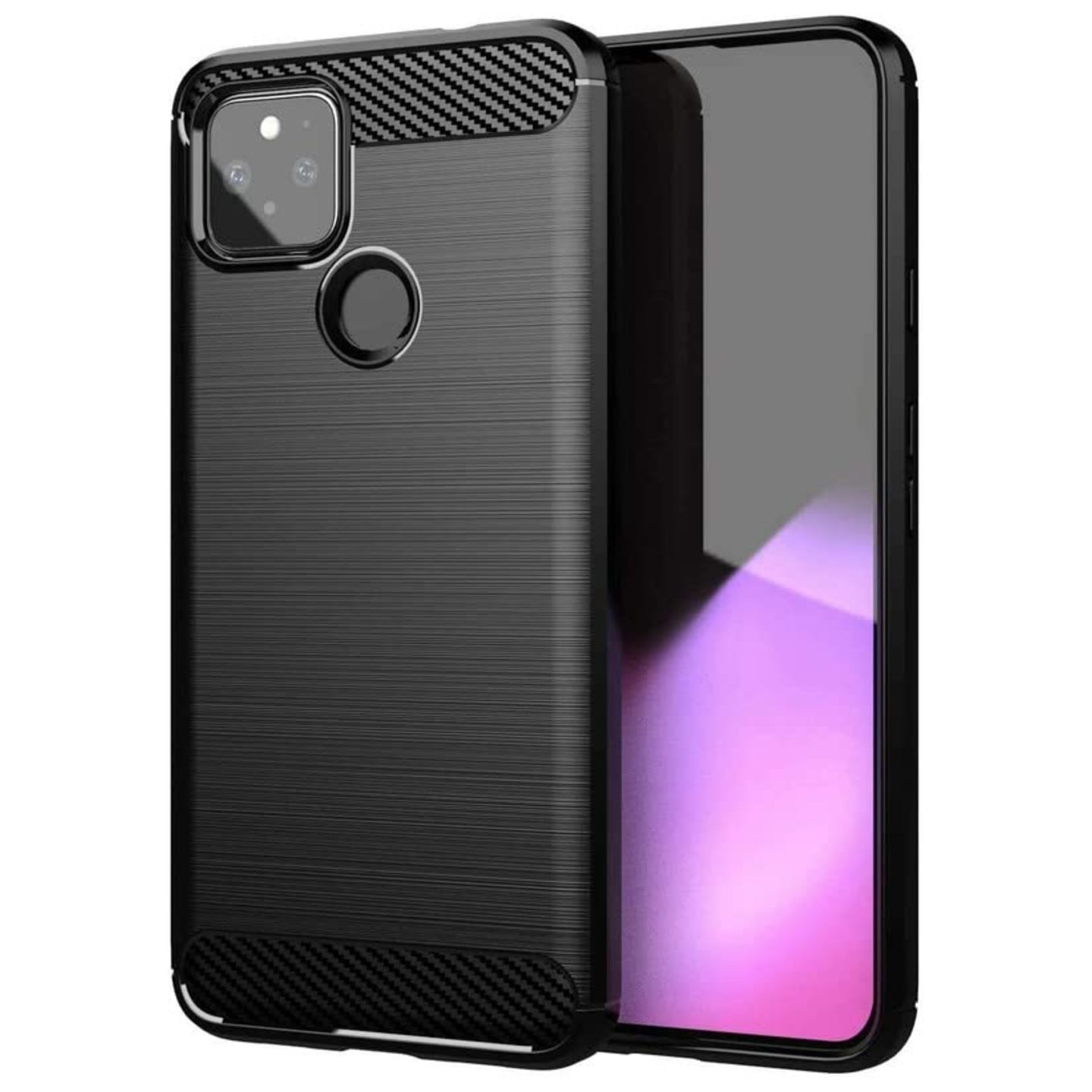 Faircost Hybrid Carbon Fiber Texture Design Back Cover Anti-Scratch Shock Absorption Case for Google Pixel 5 - Black