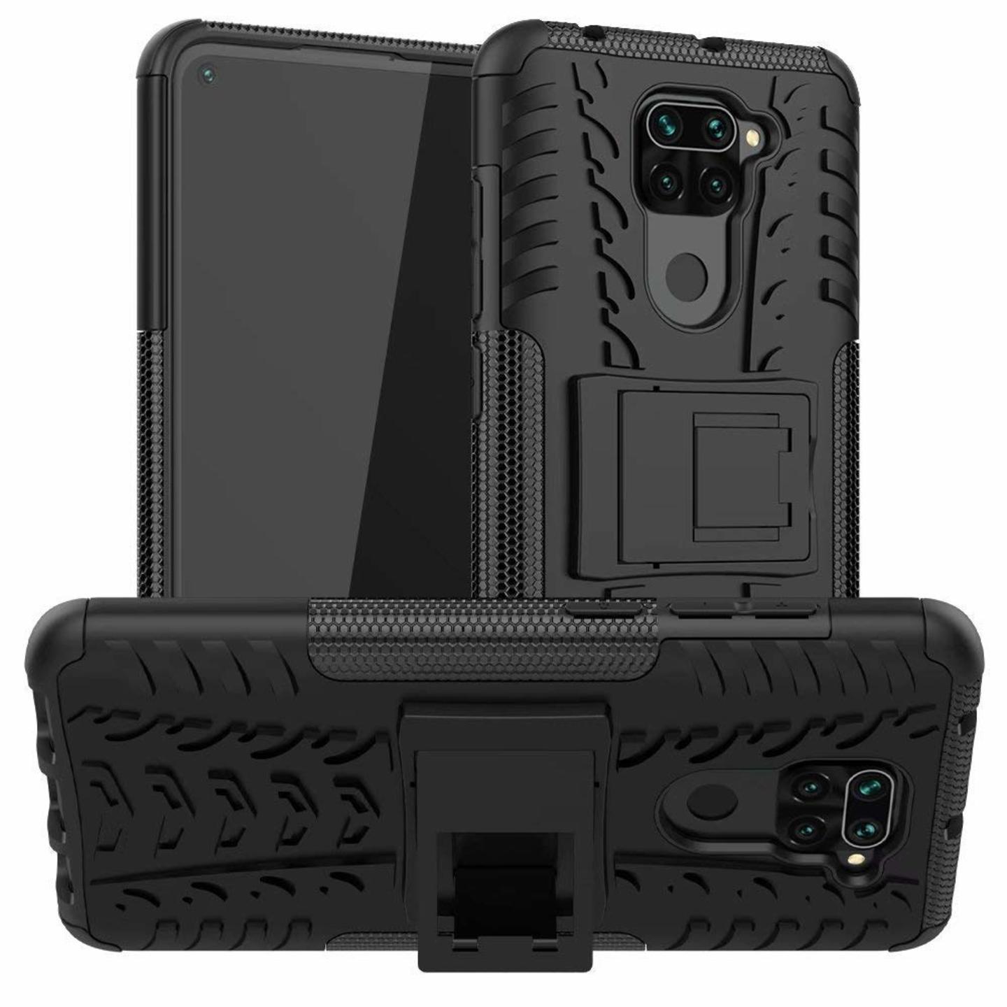 Faircost for Xiaomi REDMI NOTE 9 Heavy Duty Shockproof Military Grade Armor Dual Protection Layer Hybrid Kick Stand Back Cover Case Black