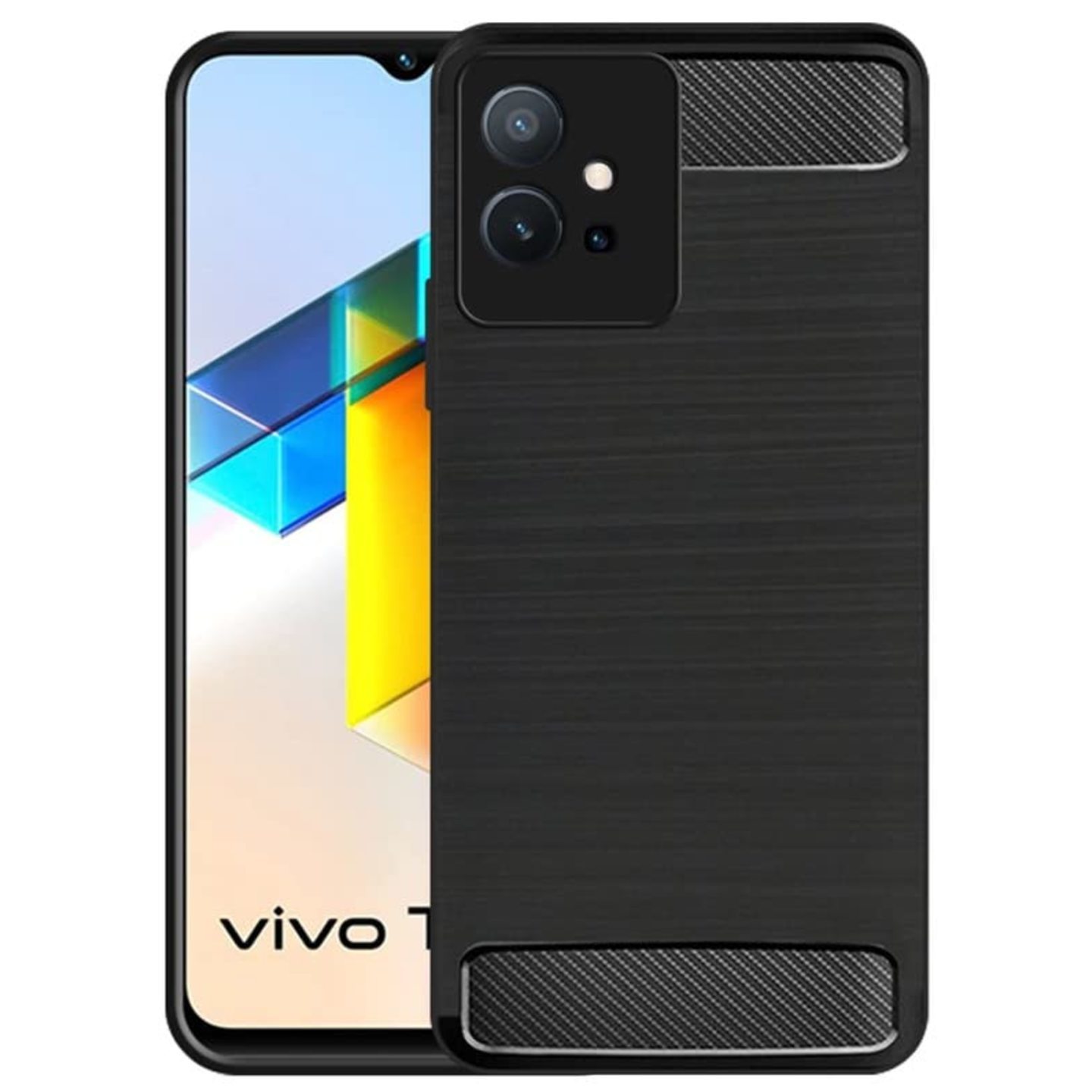 Faircost for VIVO Y75 5G/T1 5G Hybrid Carbon Fiber Texture Design Back Cover Anti-Scratch Shock Absorption Case Black